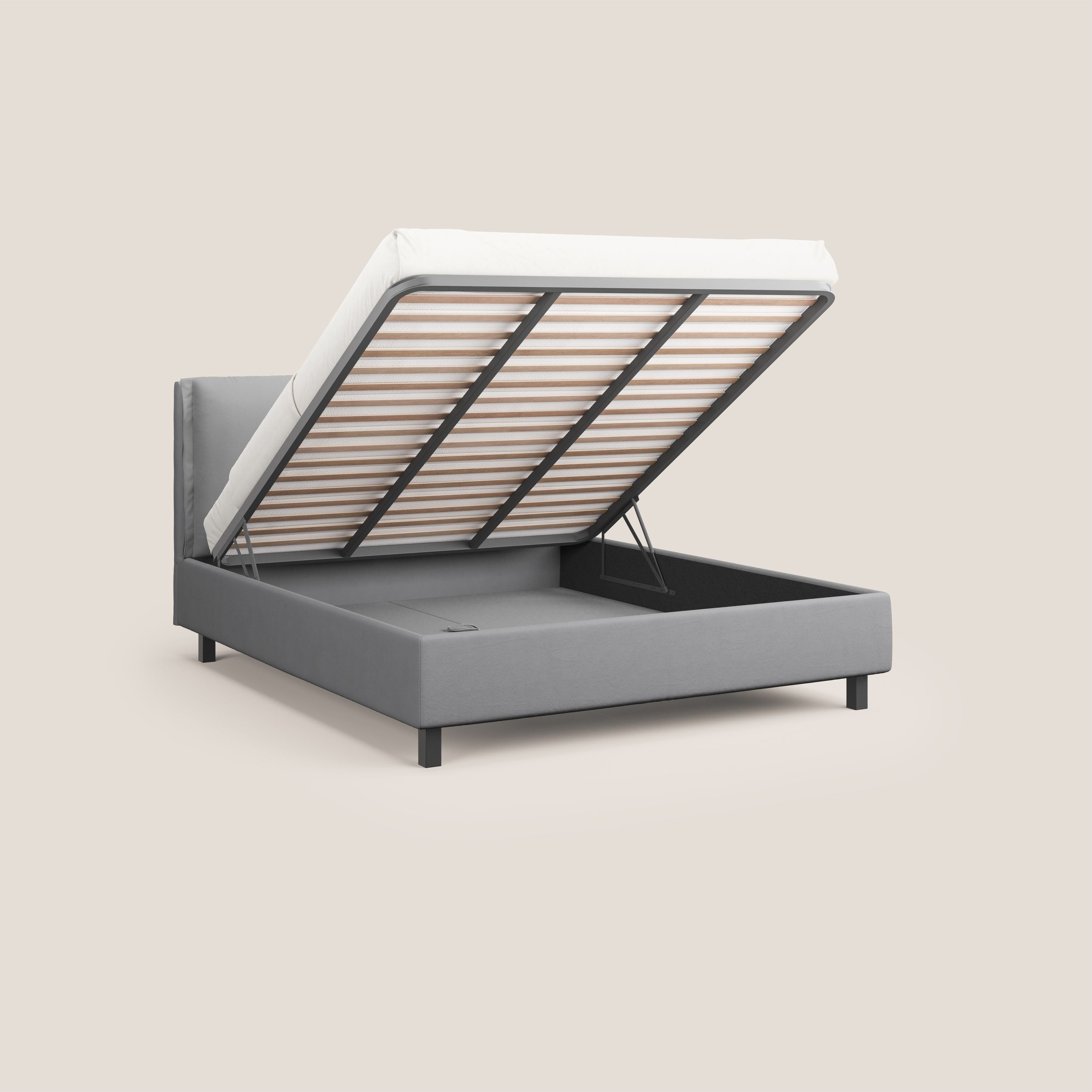 Emma letto contenitore con cuscini mobili in microfibra smacchiabile T11 grigio - divani.store