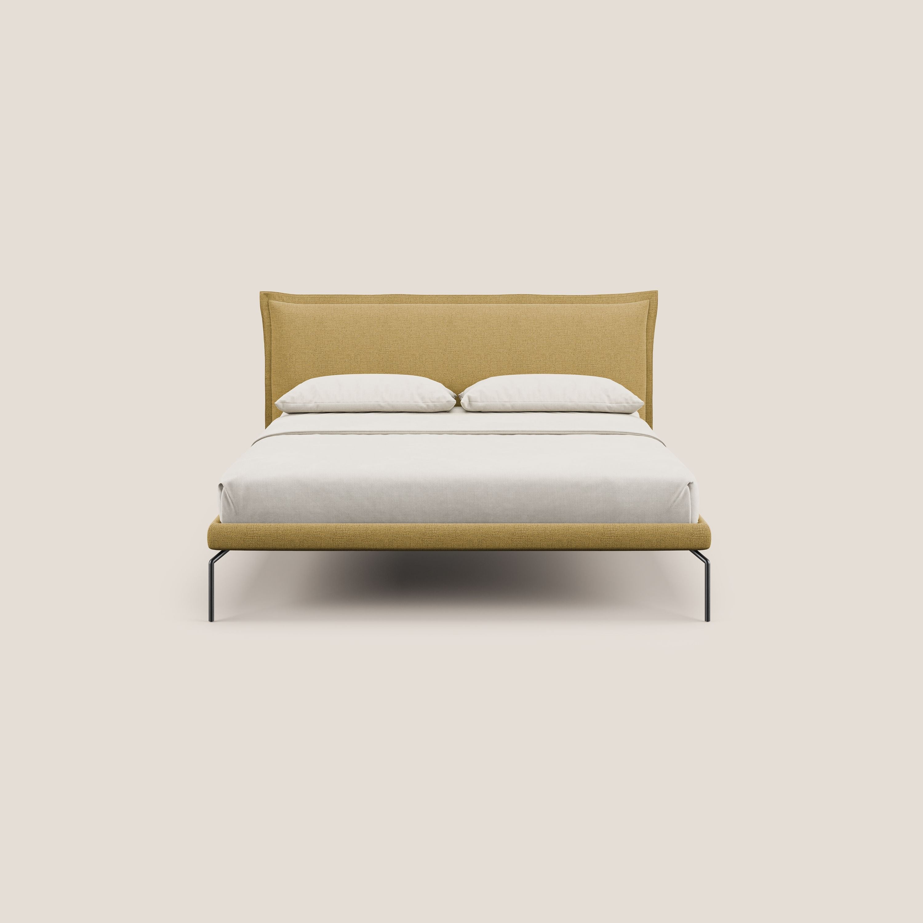 Eric letto imbottito design minimal in morbido tessuto impermeabile T14 giallo - divani.store