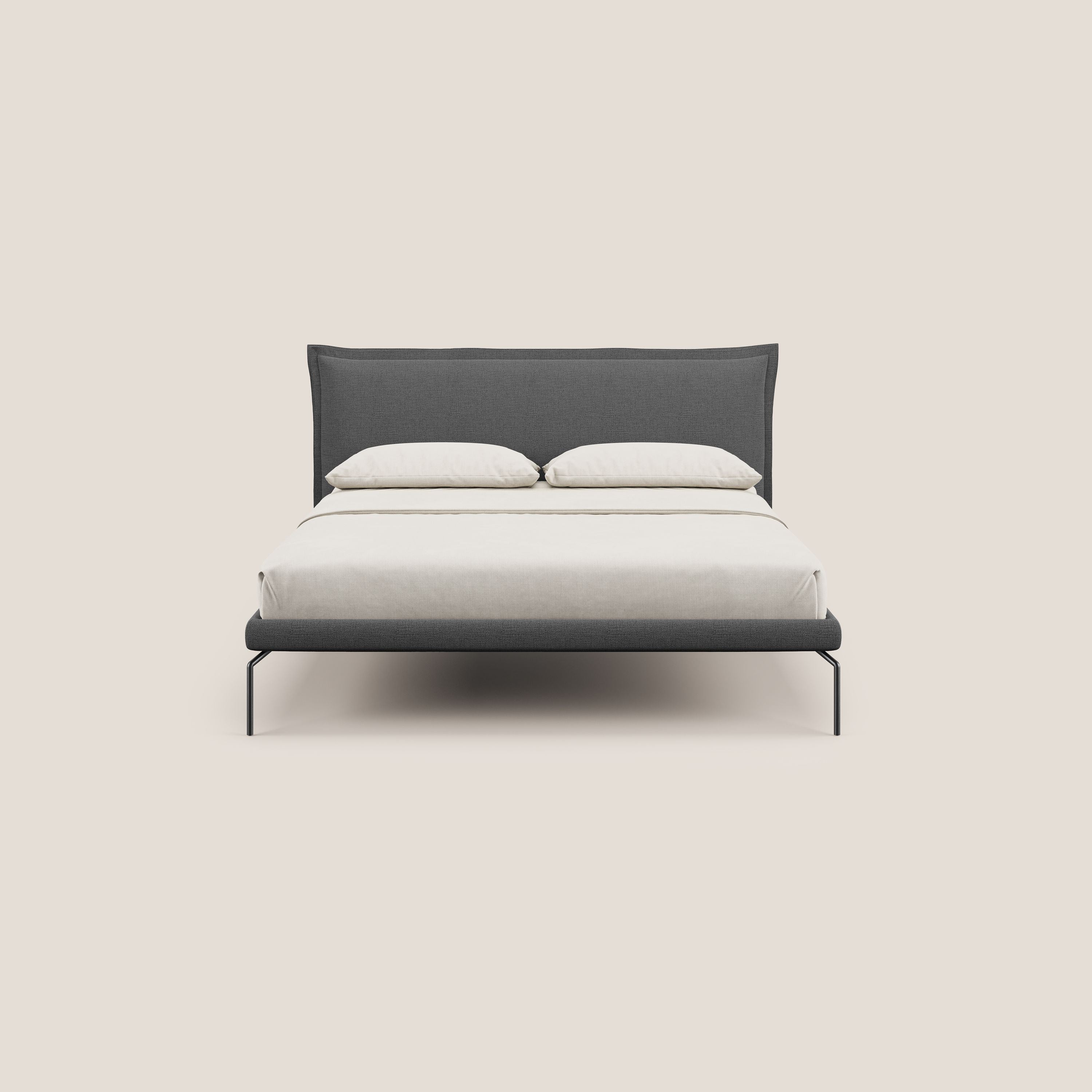 Eric letto imbottito design minimal in morbido tessuto impermeabile T14 grigio - divani.store