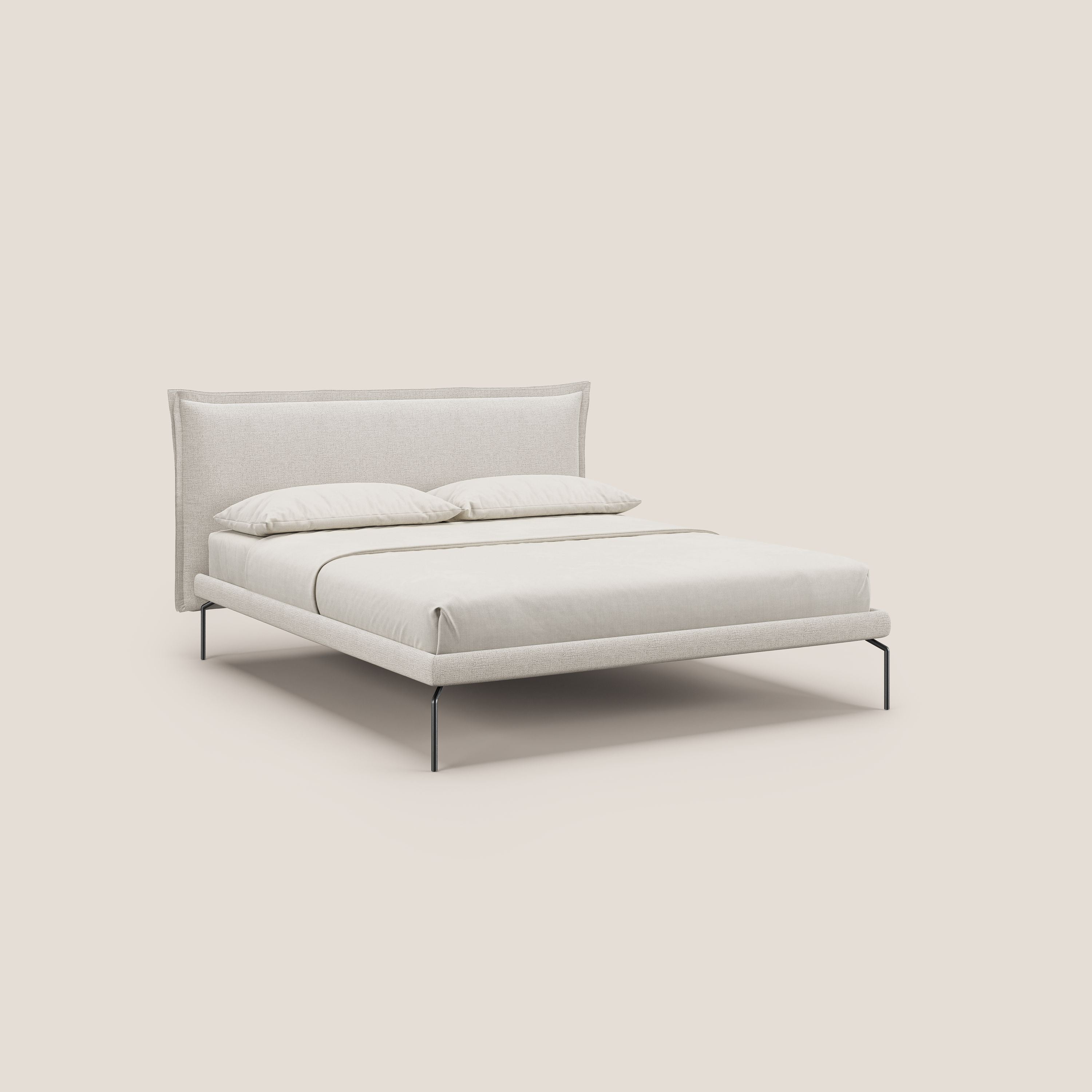 Eric letto imbottito design minimal in morbido tessuto impermeabile T14 panna - divani.store