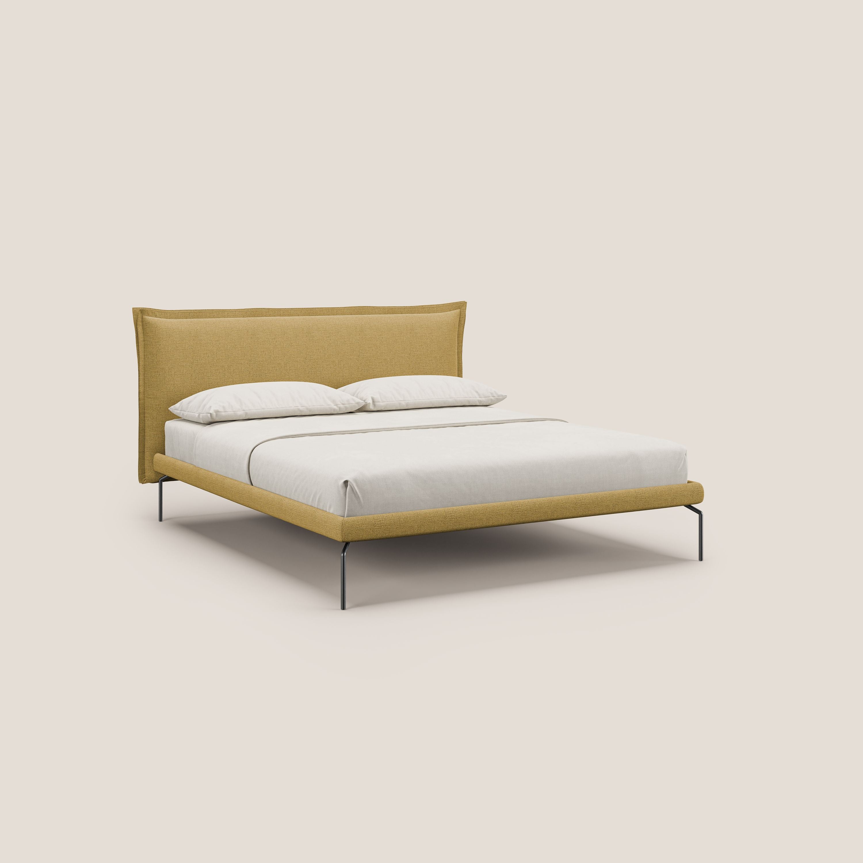 Eric letto imbottito design minimal in morbido tessuto impermeabile T14 giallo - divani.store