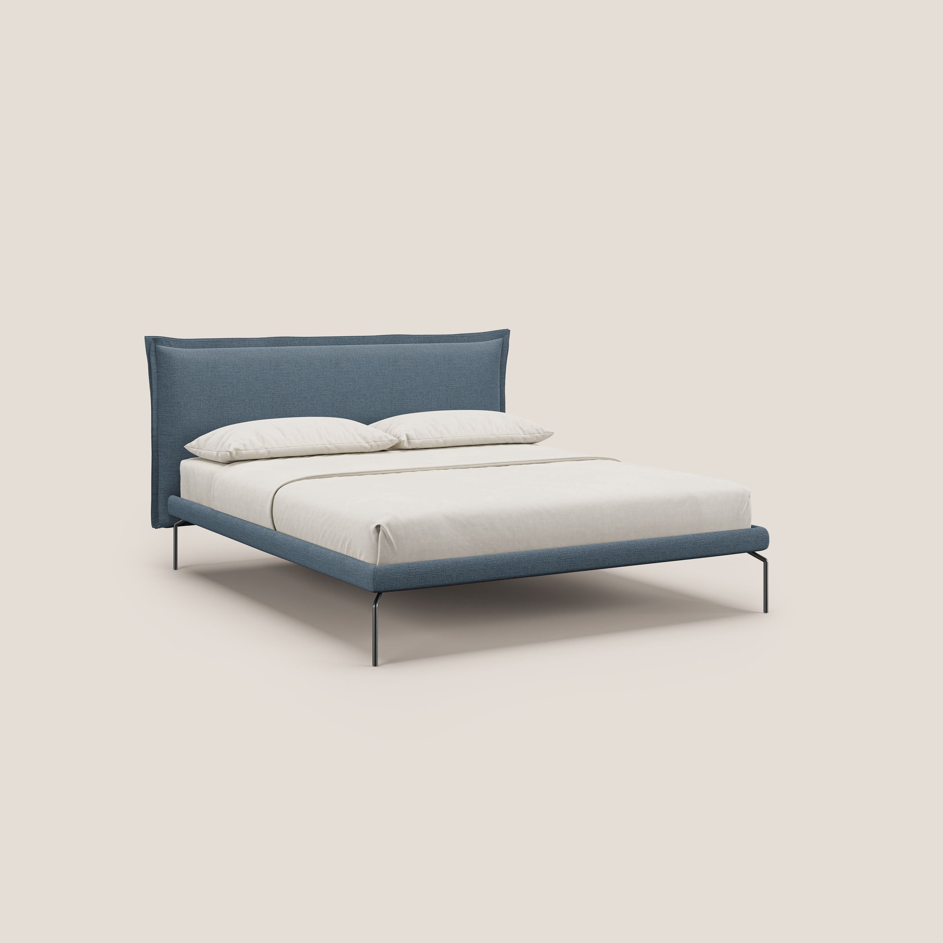 Eric letto imbottito design minimal in morbido tessuto impermeabile T14 carta da zucchero - divani.store