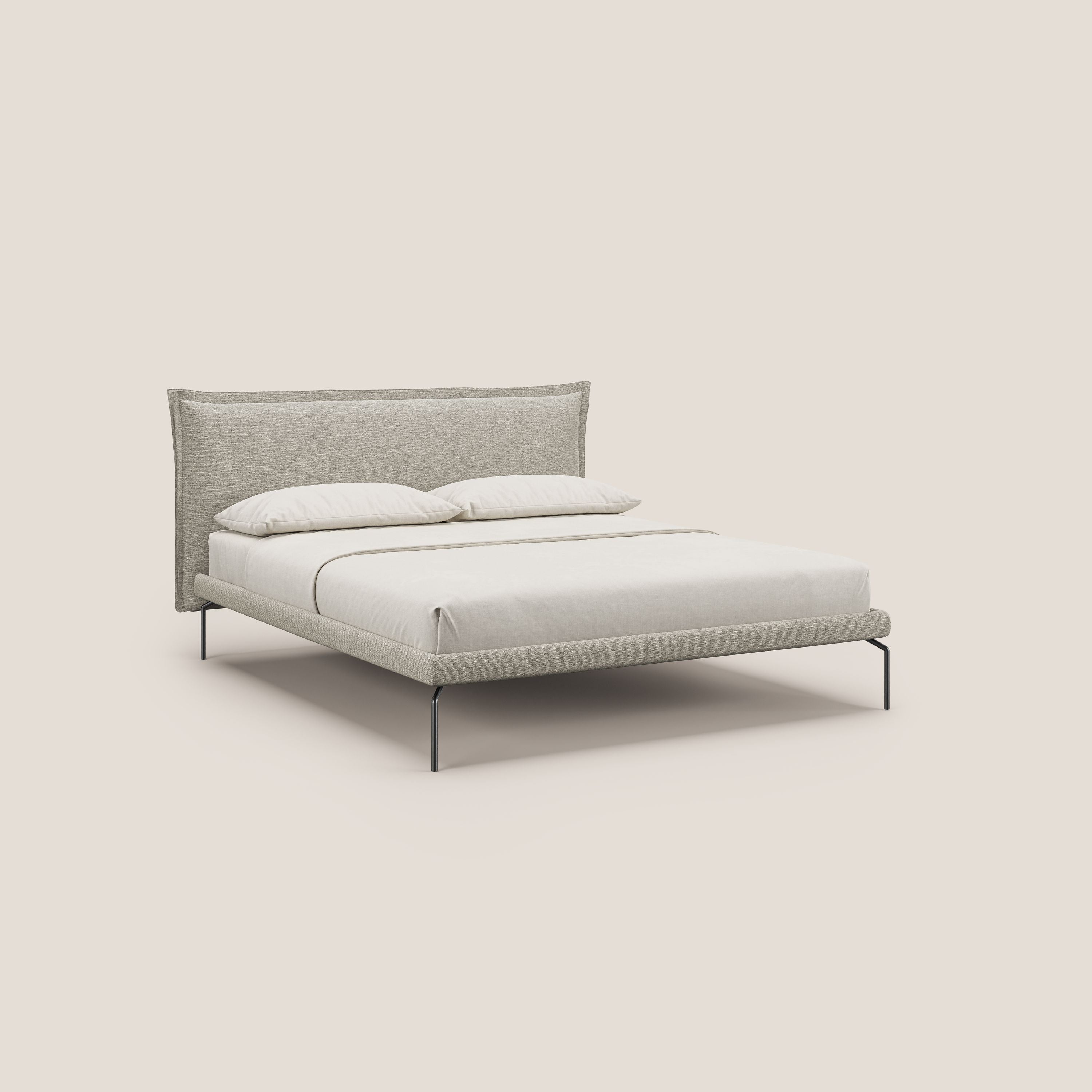 Eric letto imbottito design minimal in morbido tessuto impermeabile T14 tortora - divani.store