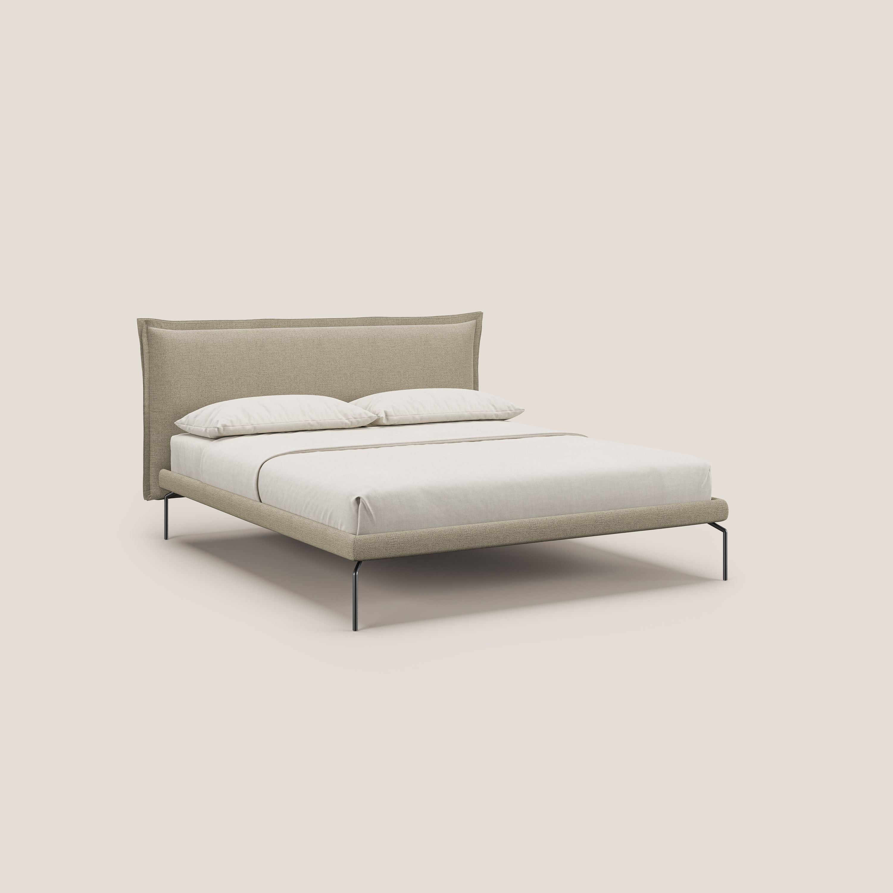Eric letto imbottito design minimal in morbido tessuto impermeabile T14 beige - divani.store