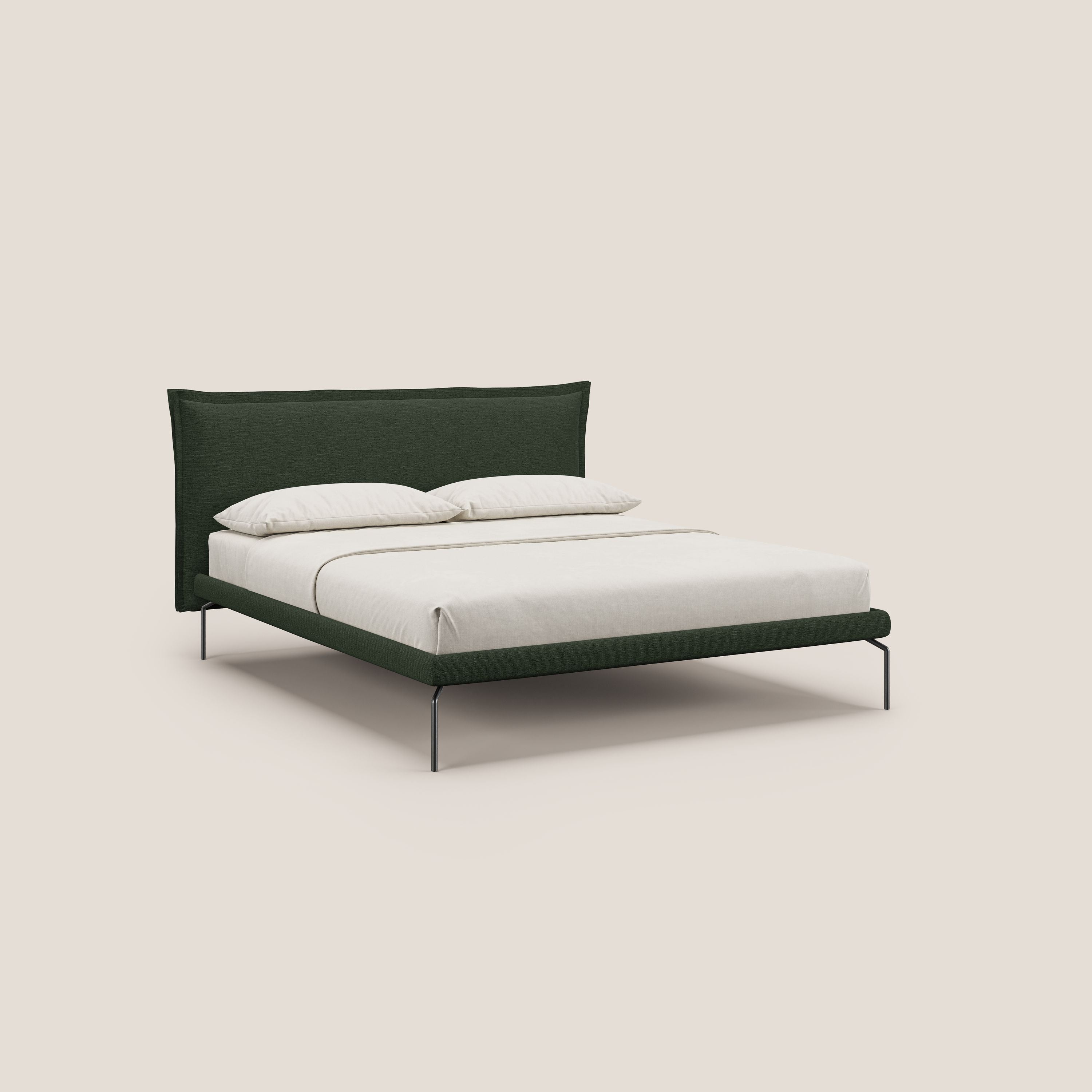 Eric letto imbottito design minimal in morbido tessuto impermeabile T14 verde - divani.store
