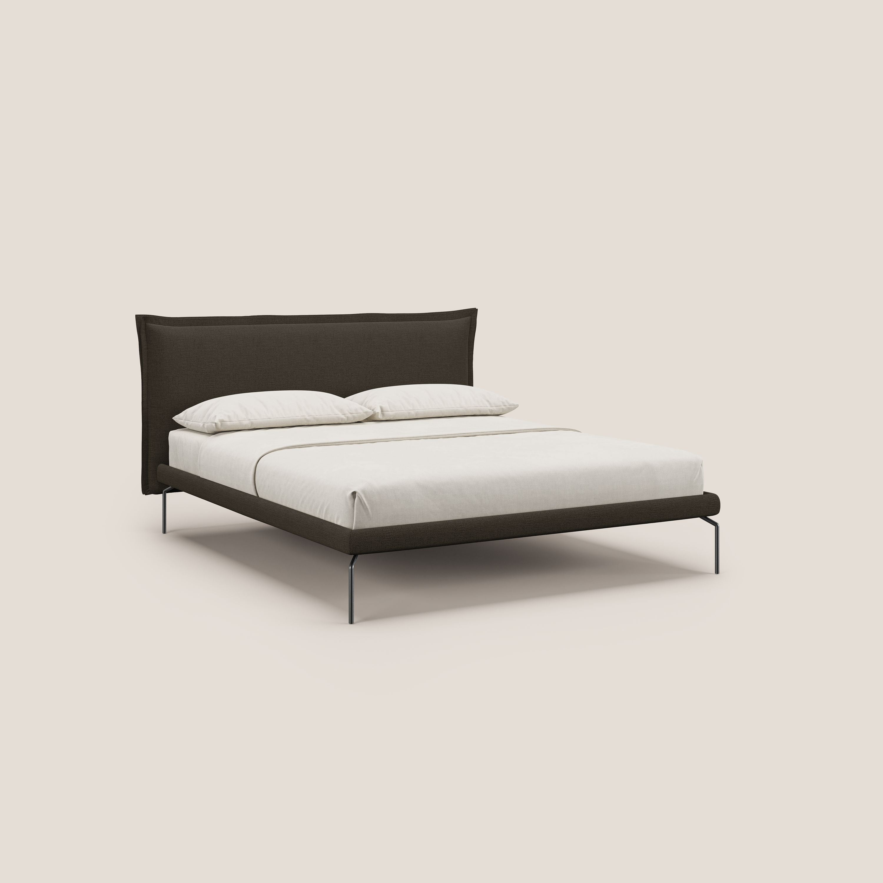 Eric letto imbottito design minimal in morbido tessuto impermeabile T14 marrone - divani.store