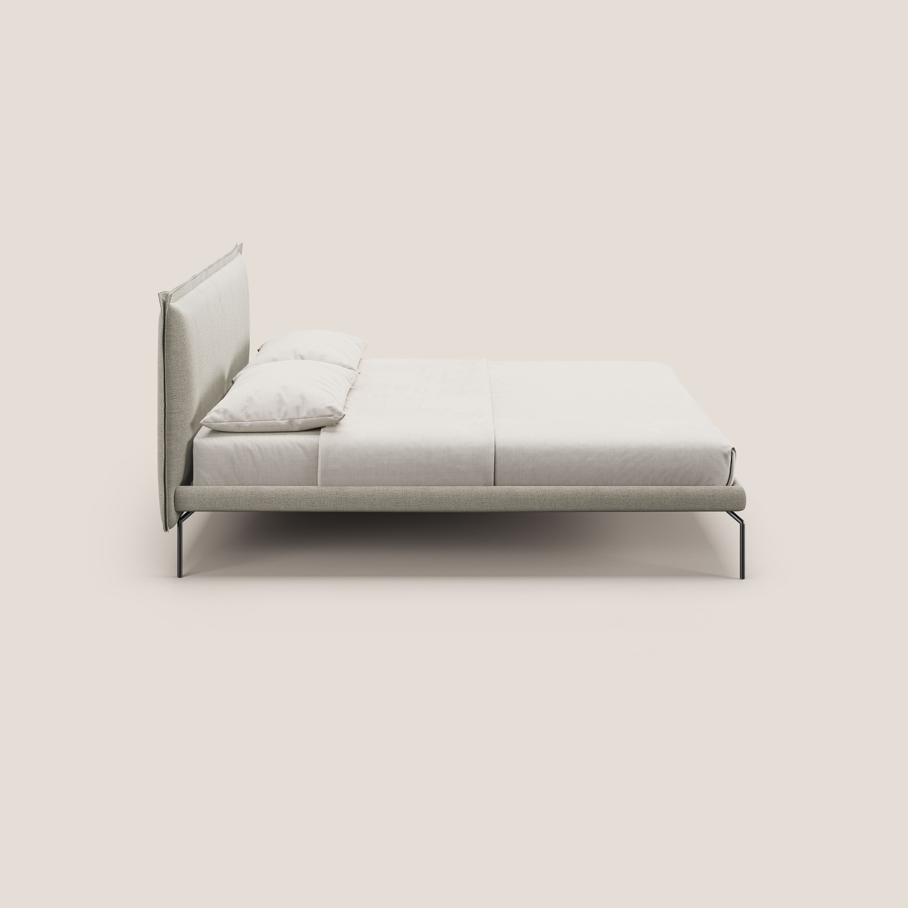 Eric letto imbottito design minimal in morbido tessuto impermeabile T14 tortora - divani.store