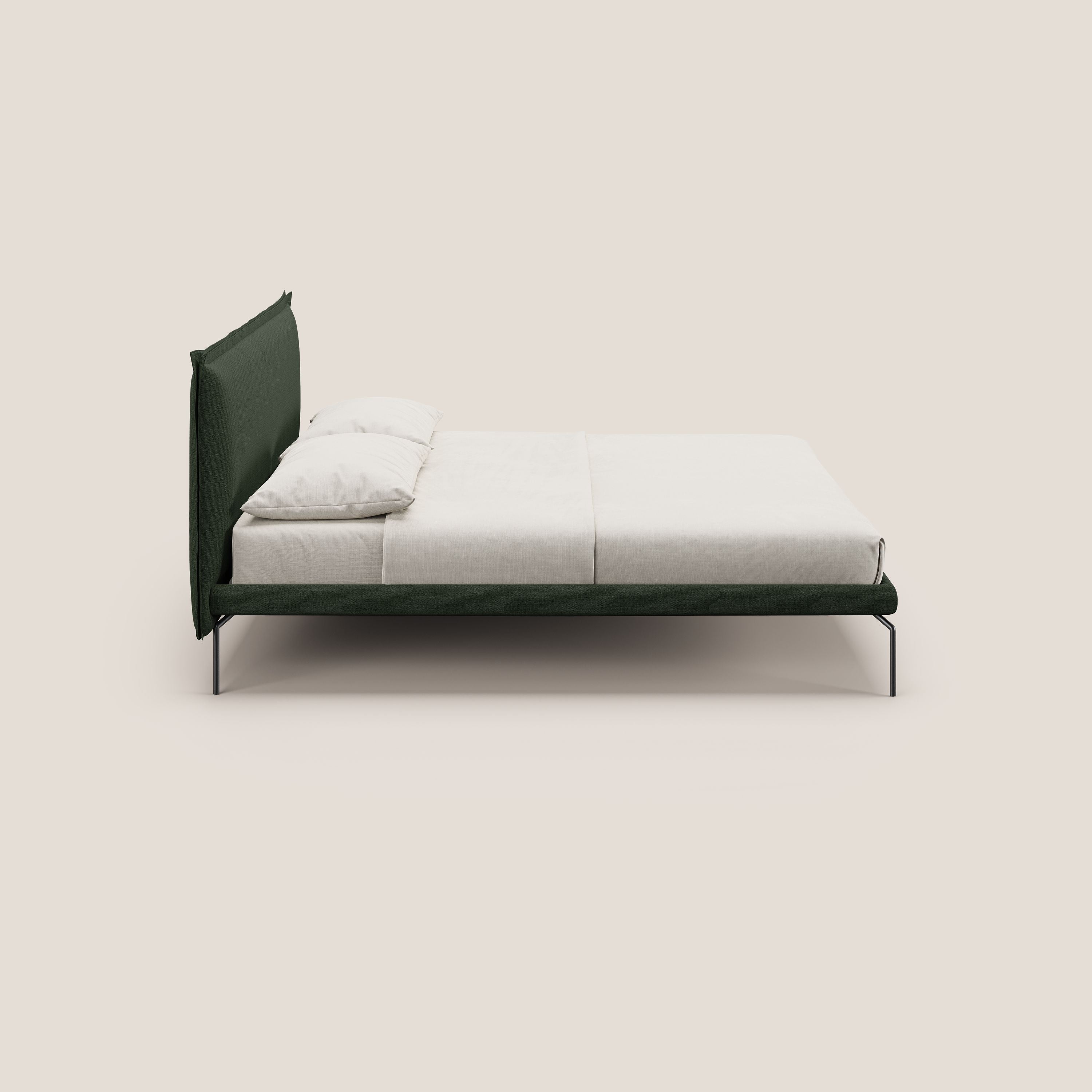 Eric letto imbottito design minimal in morbido tessuto impermeabile T14 verde - divani.store