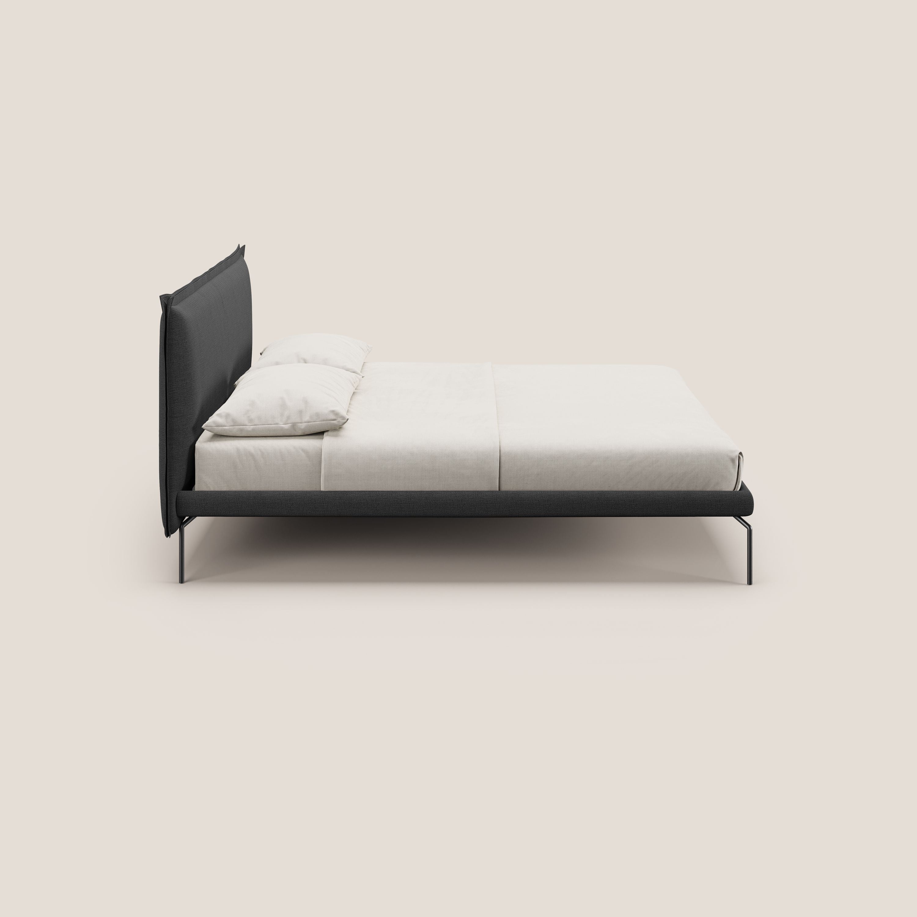 Eric letto imbottito design minimal in morbido tessuto impermeabile T14 antracite - divani.store