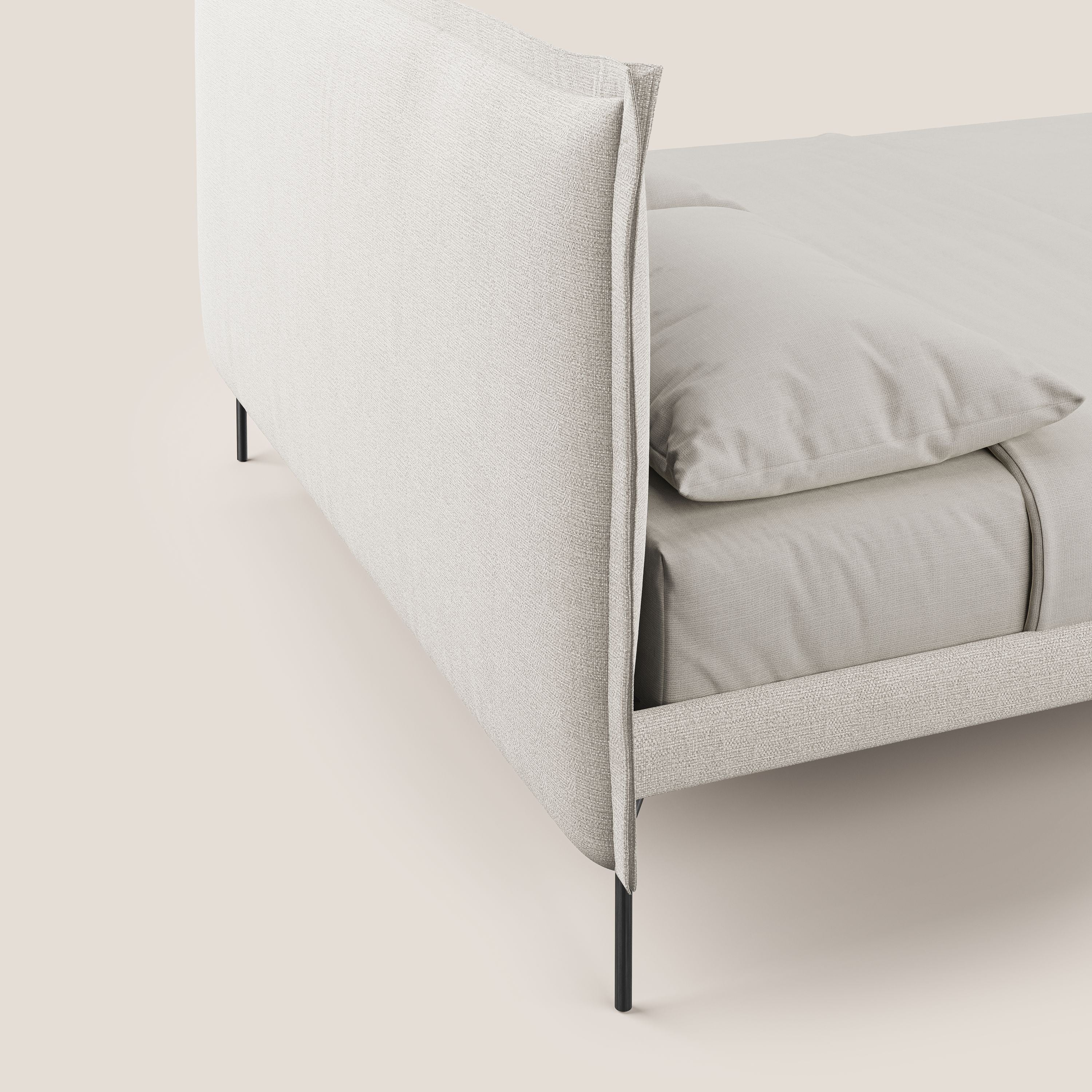 Eric letto imbottito design minimal in morbido tessuto impermeabile T14 panna - divani.store