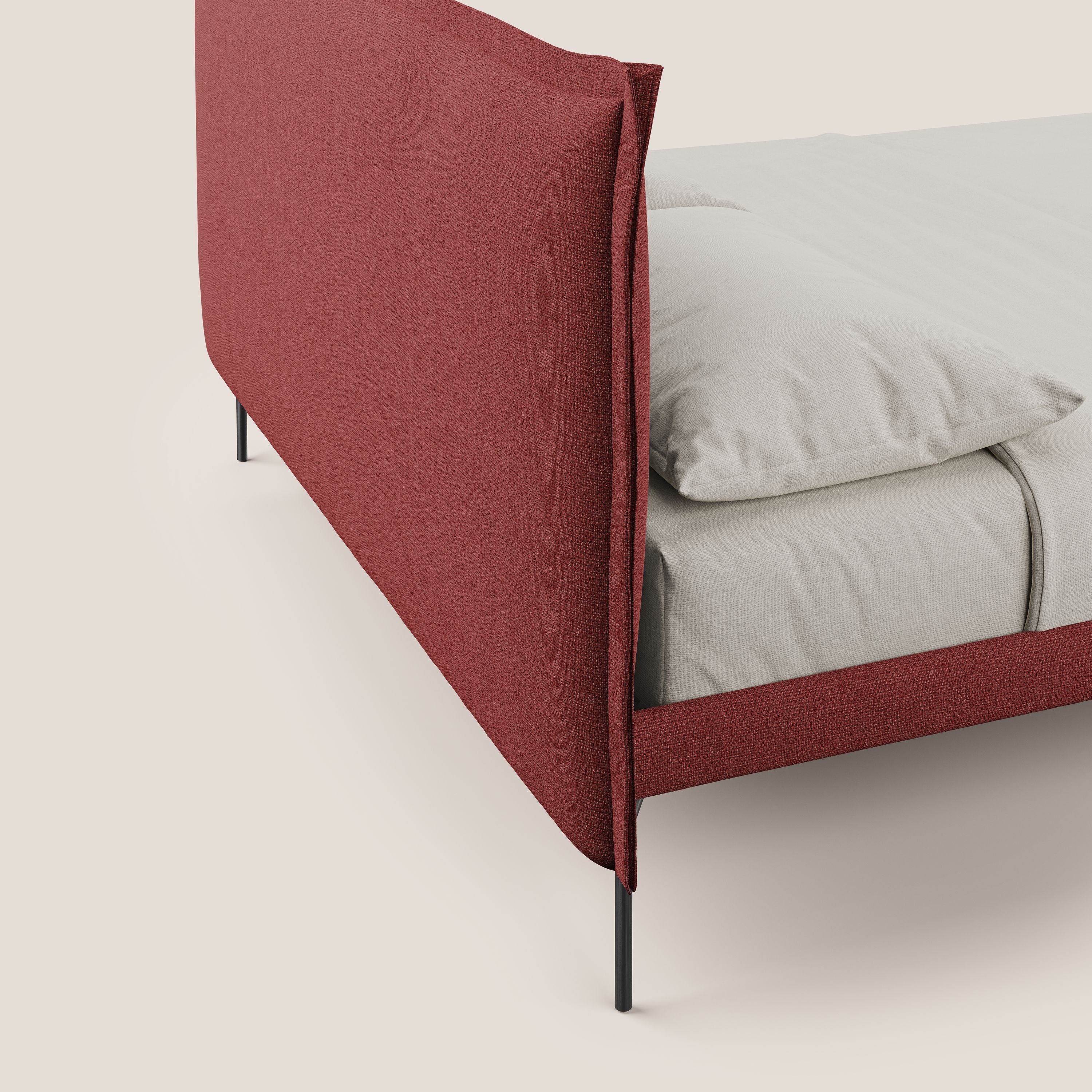 Eric letto imbottito design minimal in morbido tessuto impermeabile T14 rosso - divani.store