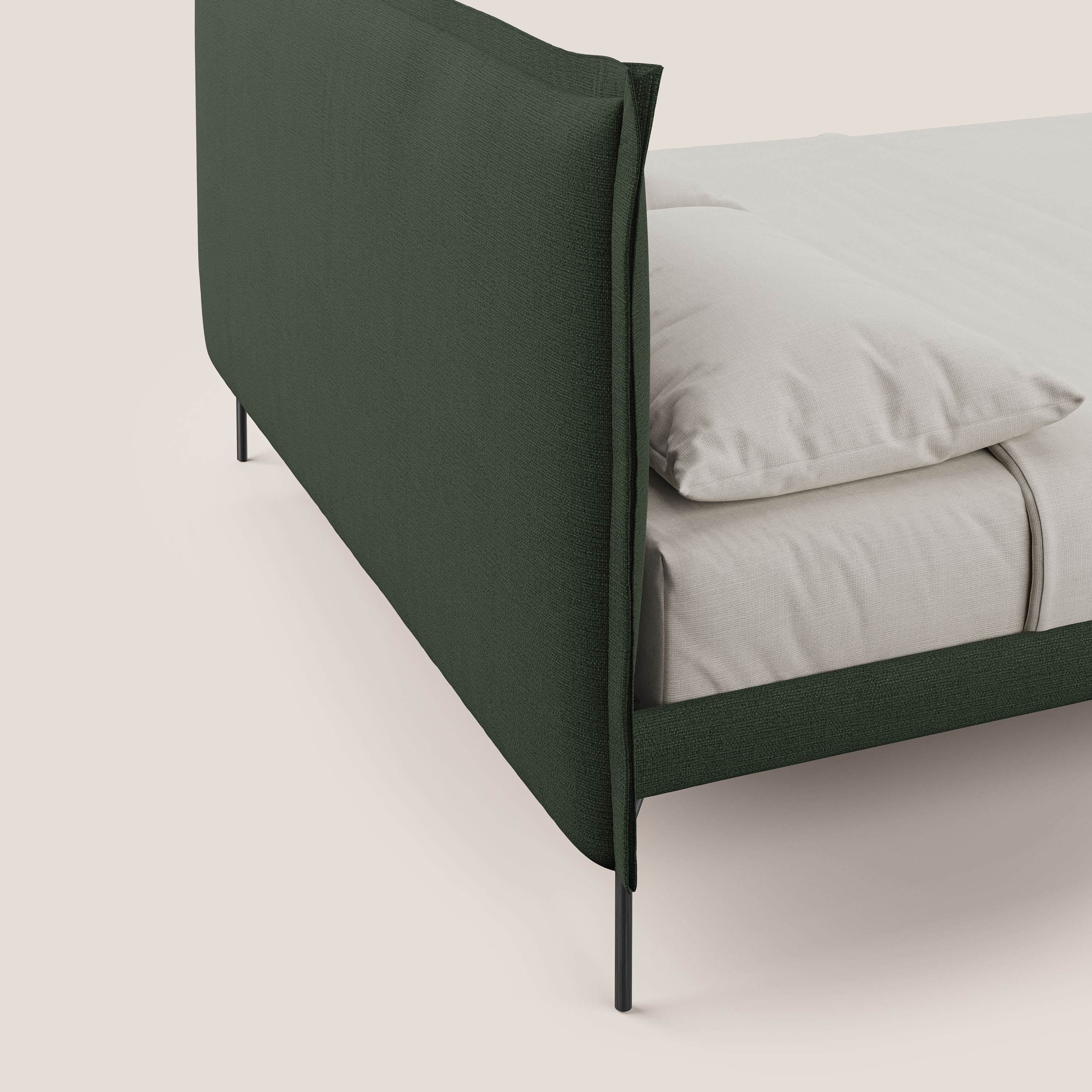 Eric letto imbottito design minimal in morbido tessuto impermeabile T14 verde - divani.store