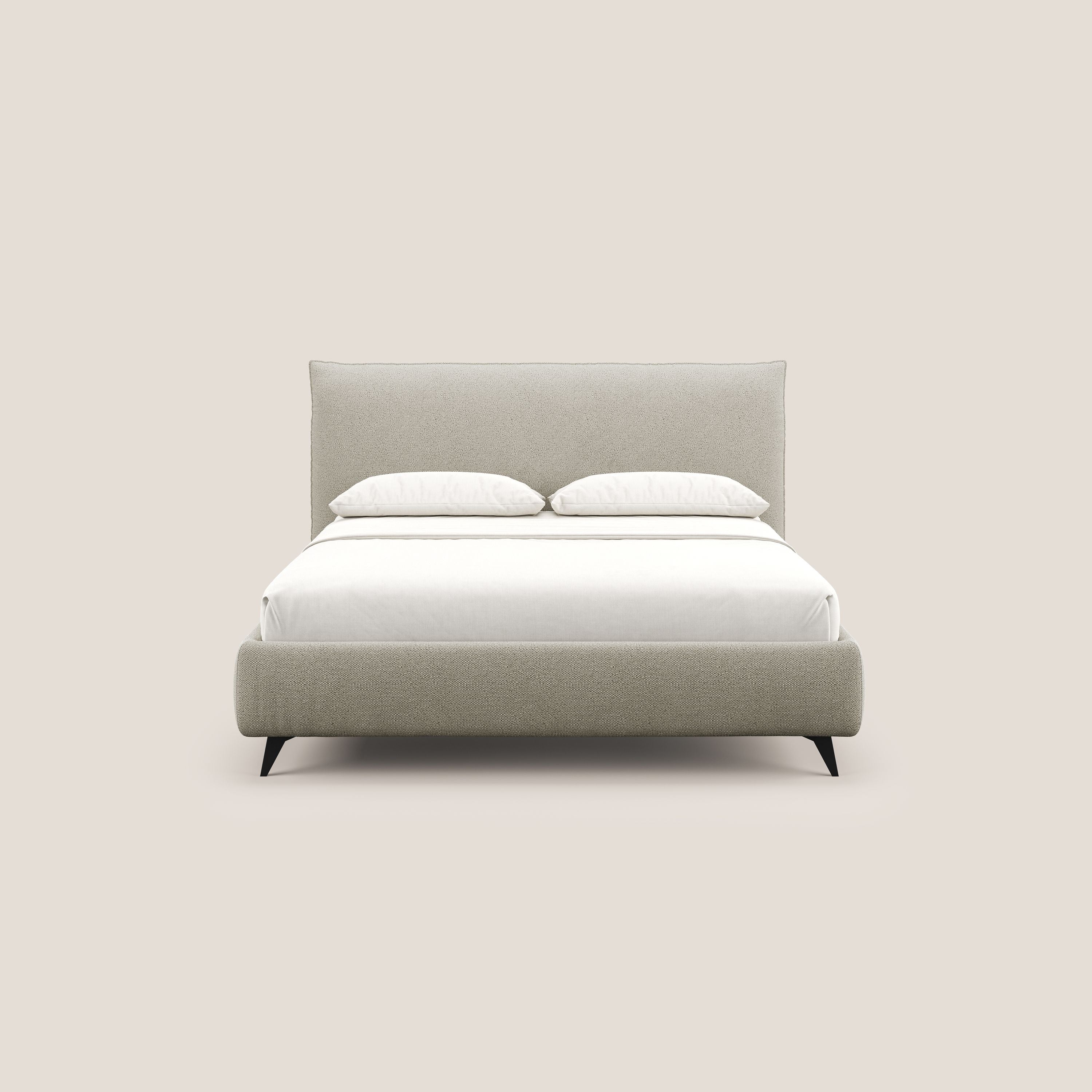 EROS letto imbottito in piuma con vano contenitore in pregiato e fresco bouclet smacchiabile T16 beige - divani.store