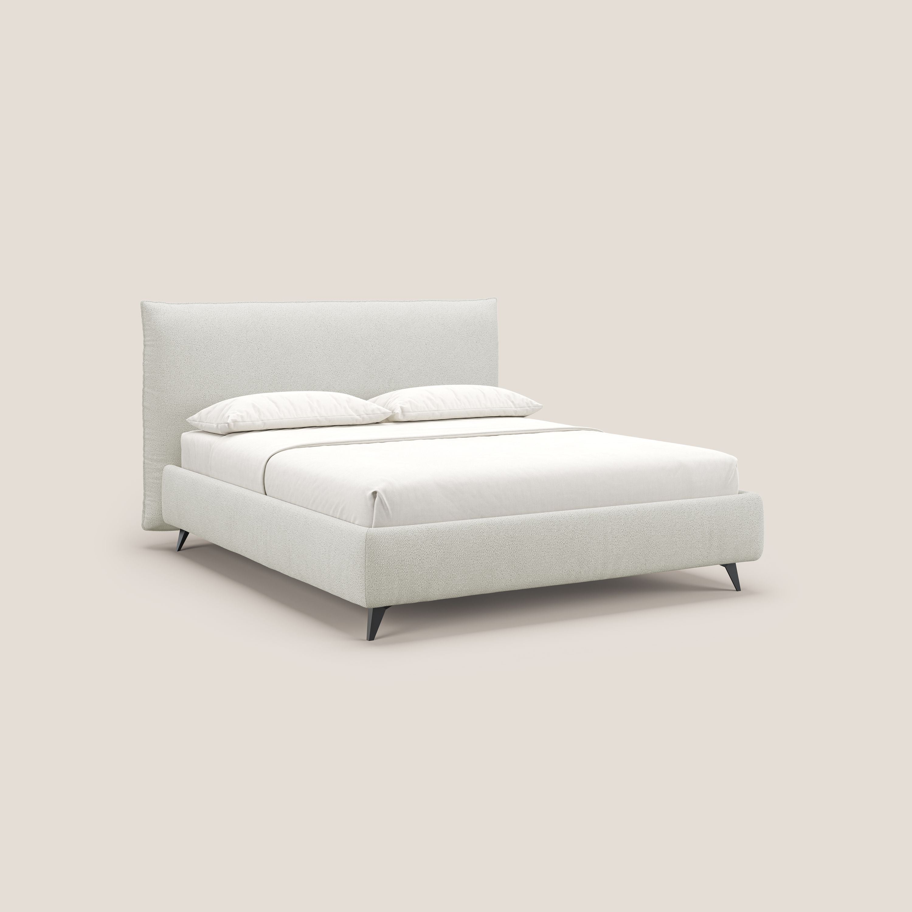 EROS letto imbottito in piuma con vano contenitore in pregiato e fresco bouclet smacchiabile T16 panna - divani.store