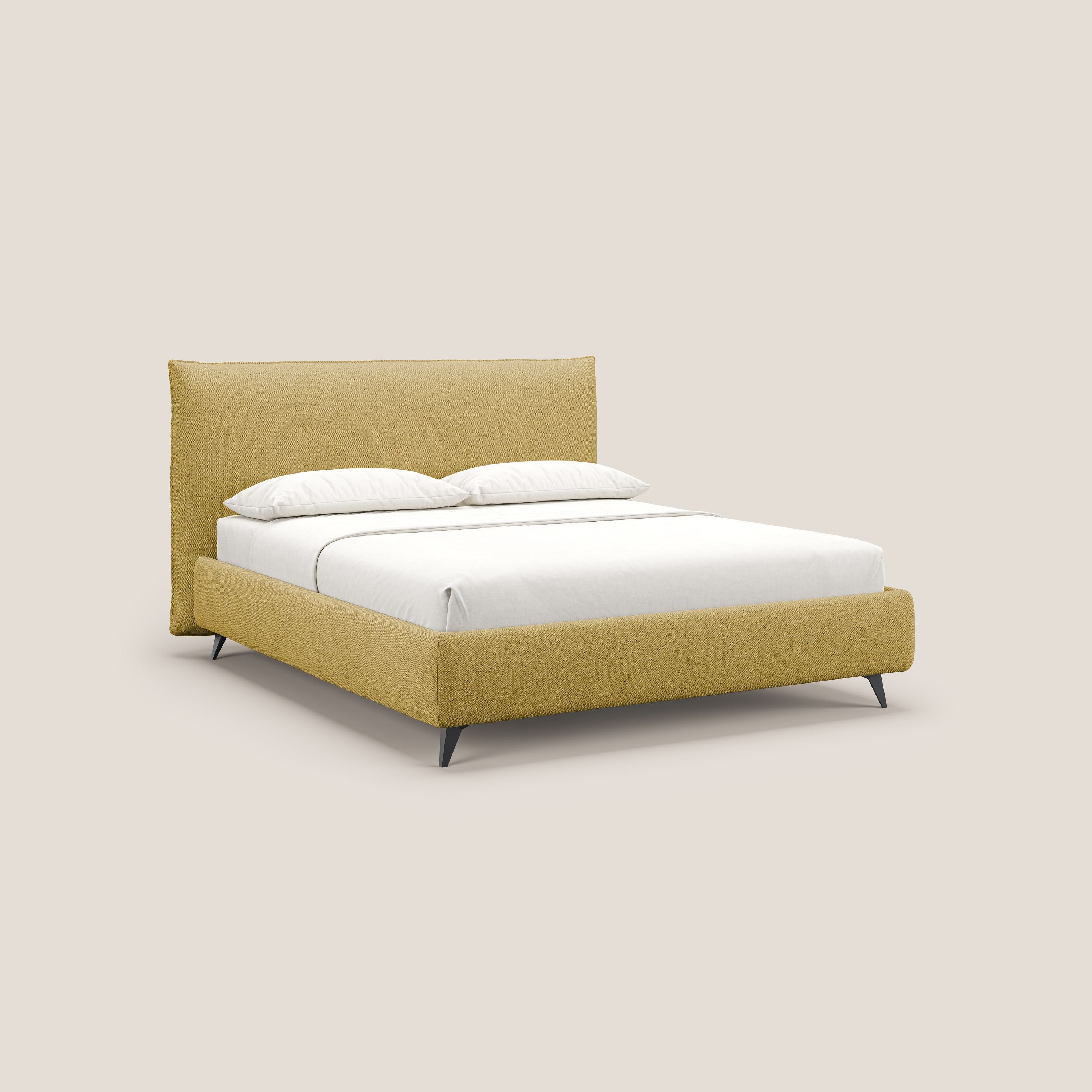 EROS letto imbottito in piuma con vano contenitore in pregiato e fresco bouclet smacchiabile T16 giallo - divani.store