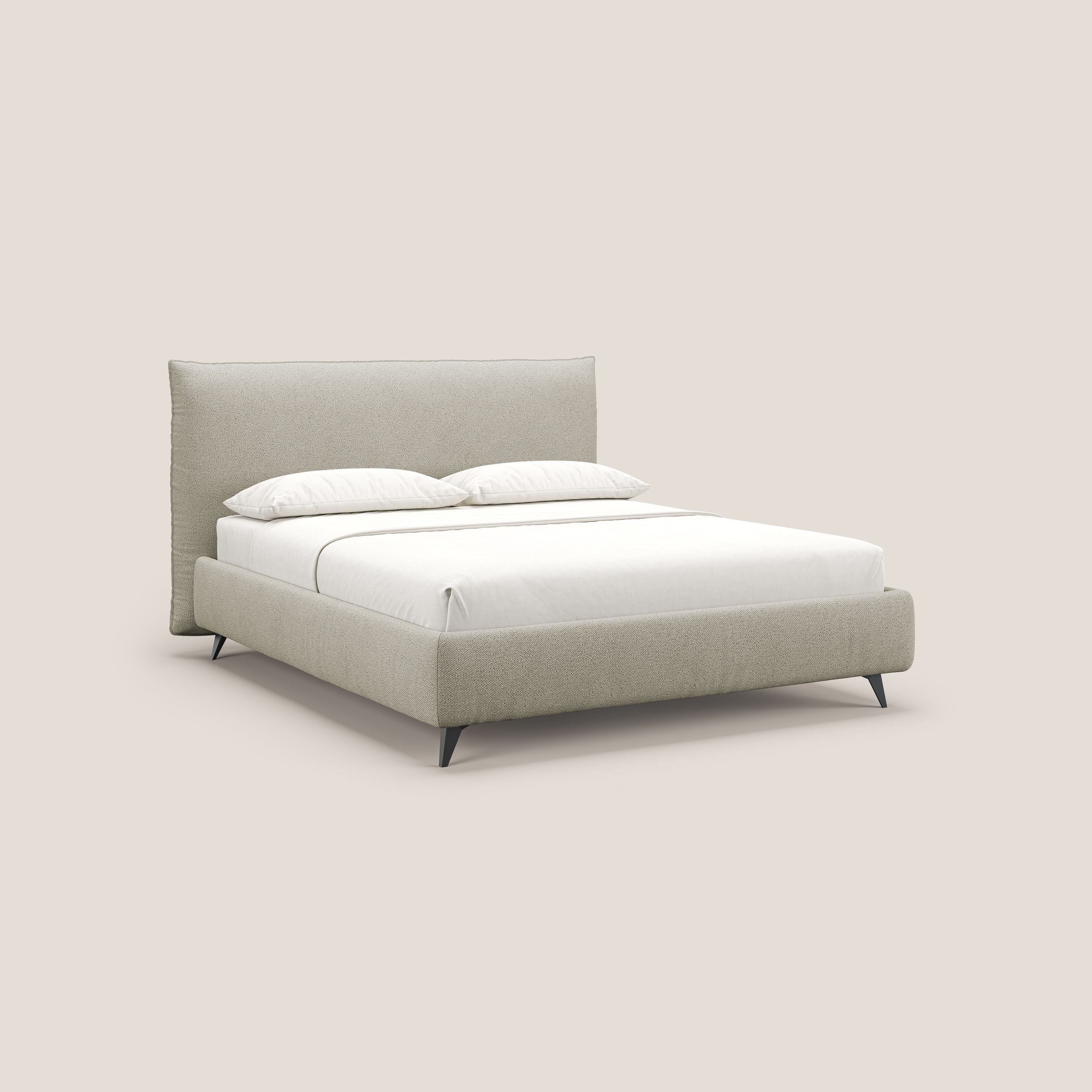EROS letto imbottito in piuma con vano contenitore in pregiato e fresco bouclet smacchiabile T16 beige - divani.store