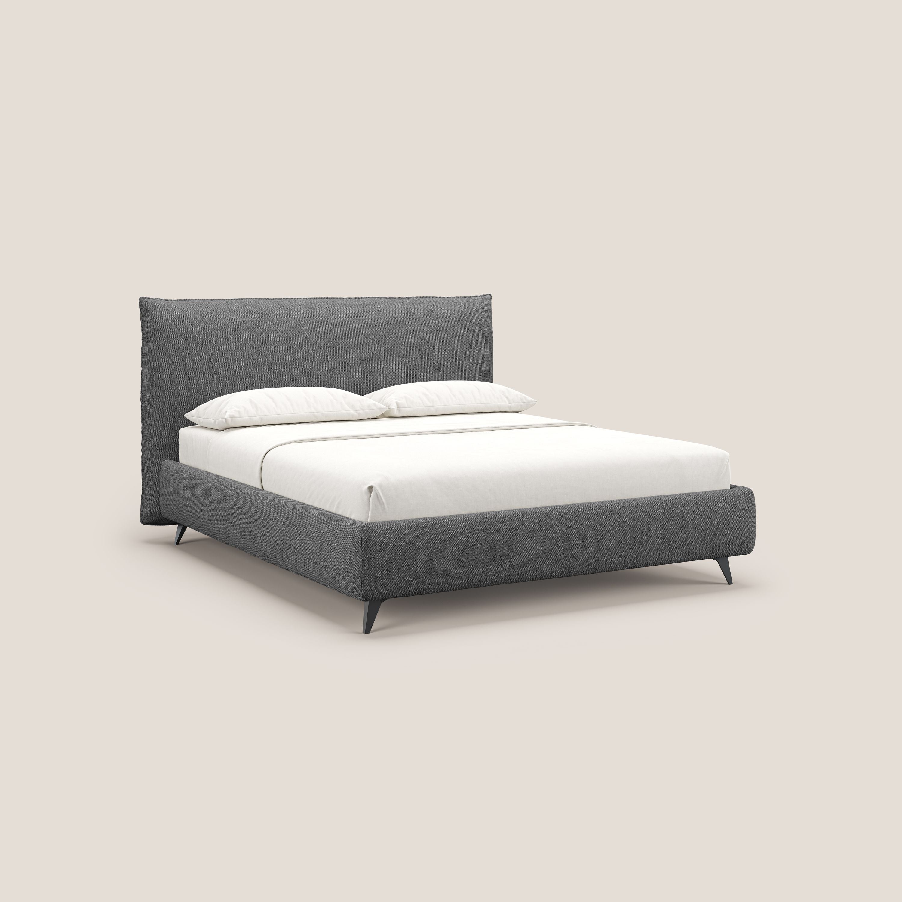 EROS letto imbottito in piuma con vano contenitore in pregiato e fresco bouclet smacchiabile T16 antracite - divani.store
