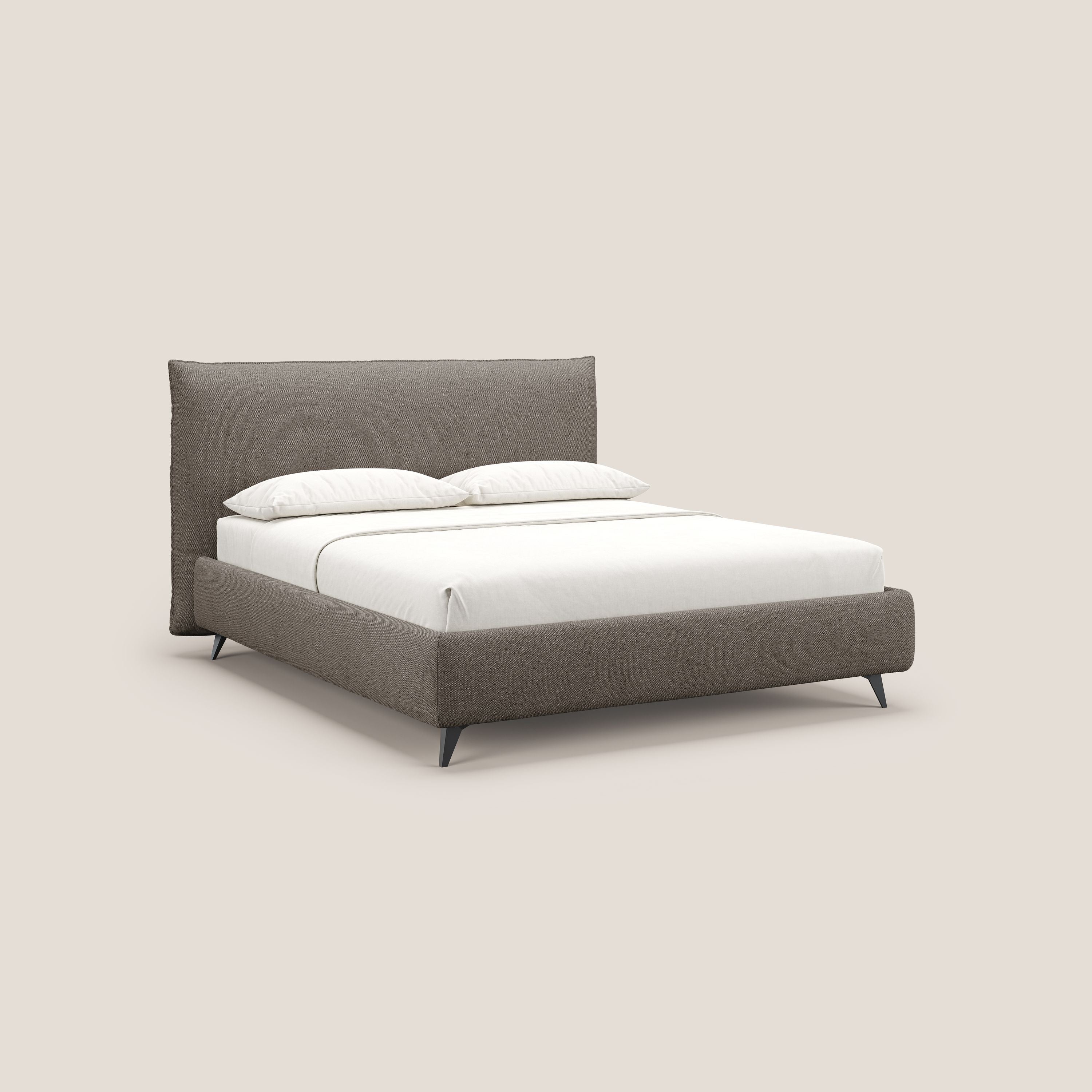 EROS letto imbottito in piuma con vano contenitore in pregiato e fresco bouclet smacchiabile T16 marrone - divani.store