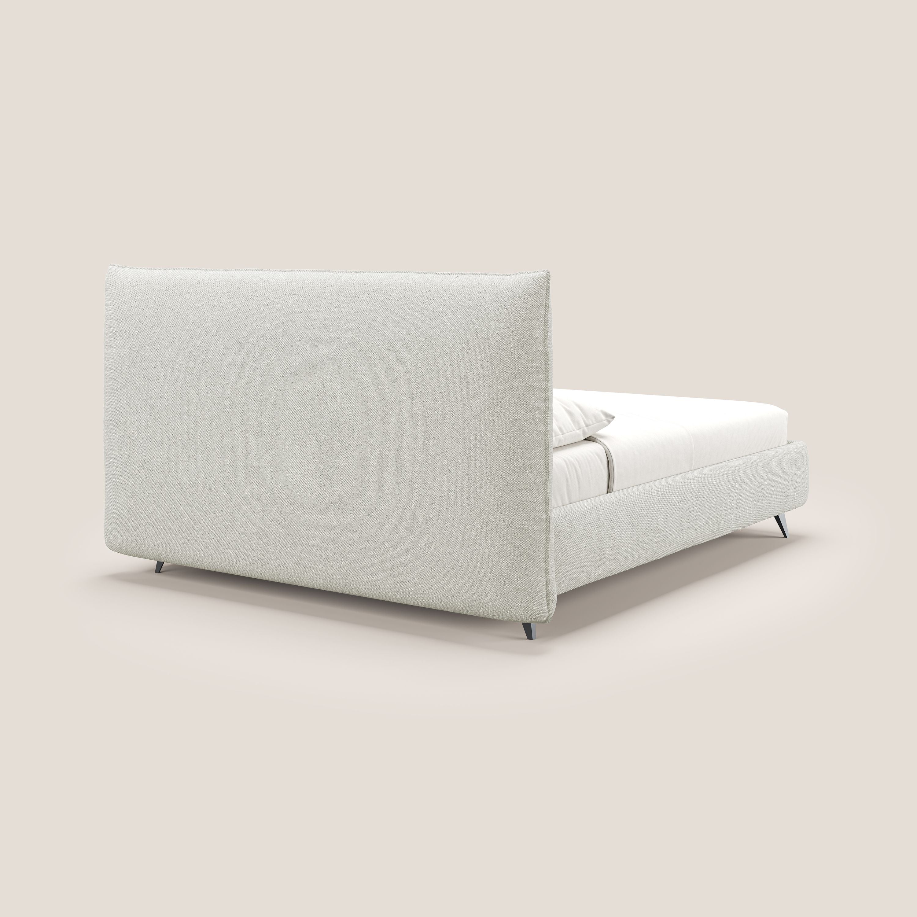 EROS letto imbottito in piuma con vano contenitore in pregiato e fresco bouclet smacchiabile T16 panna - divani.store