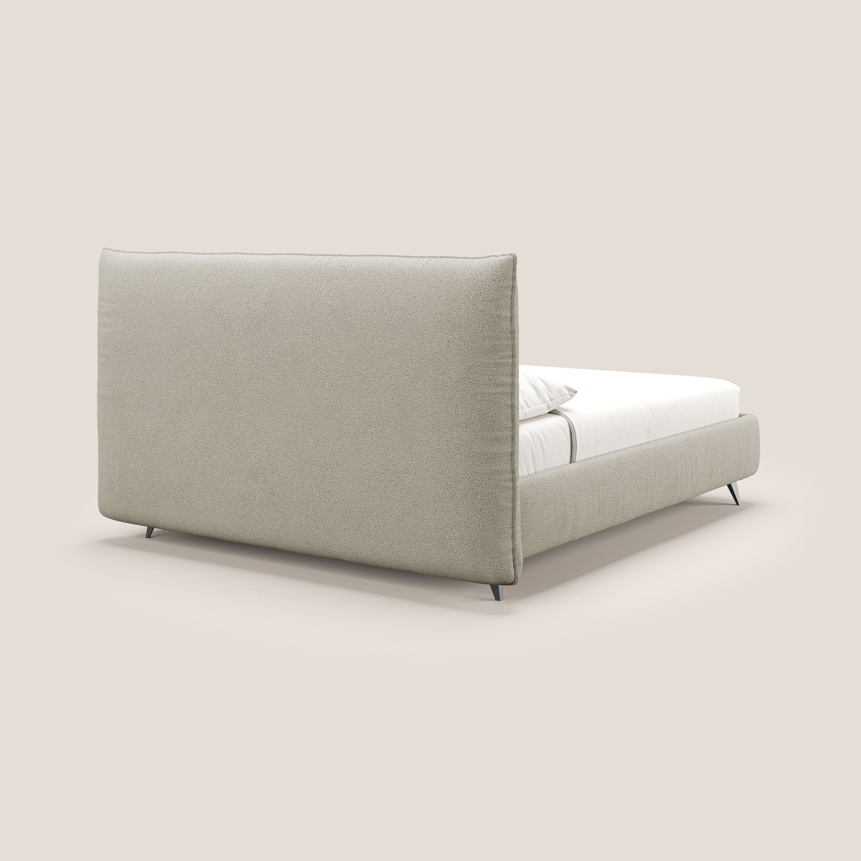 EROS letto imbottito in piuma con vano contenitore in pregiato e fresco bouclet smacchiabile T16 beige - divani.store