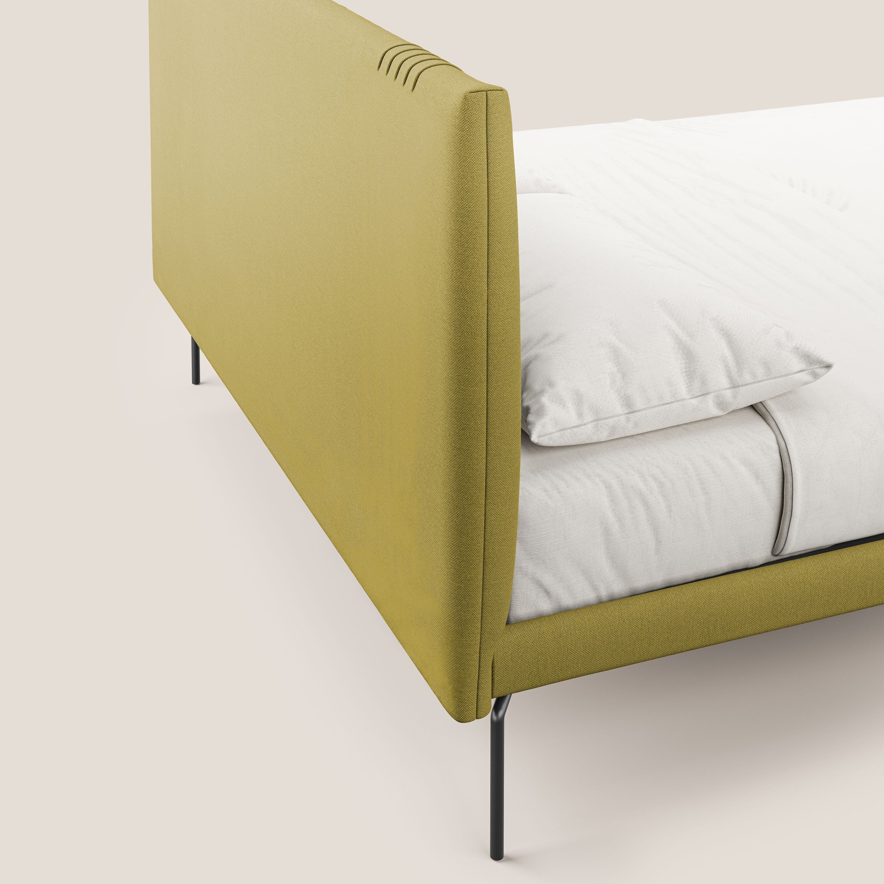 Finn letto imbottito con piedi alti in metallo in tessuto smacchiabile T05 giallo - divani.store