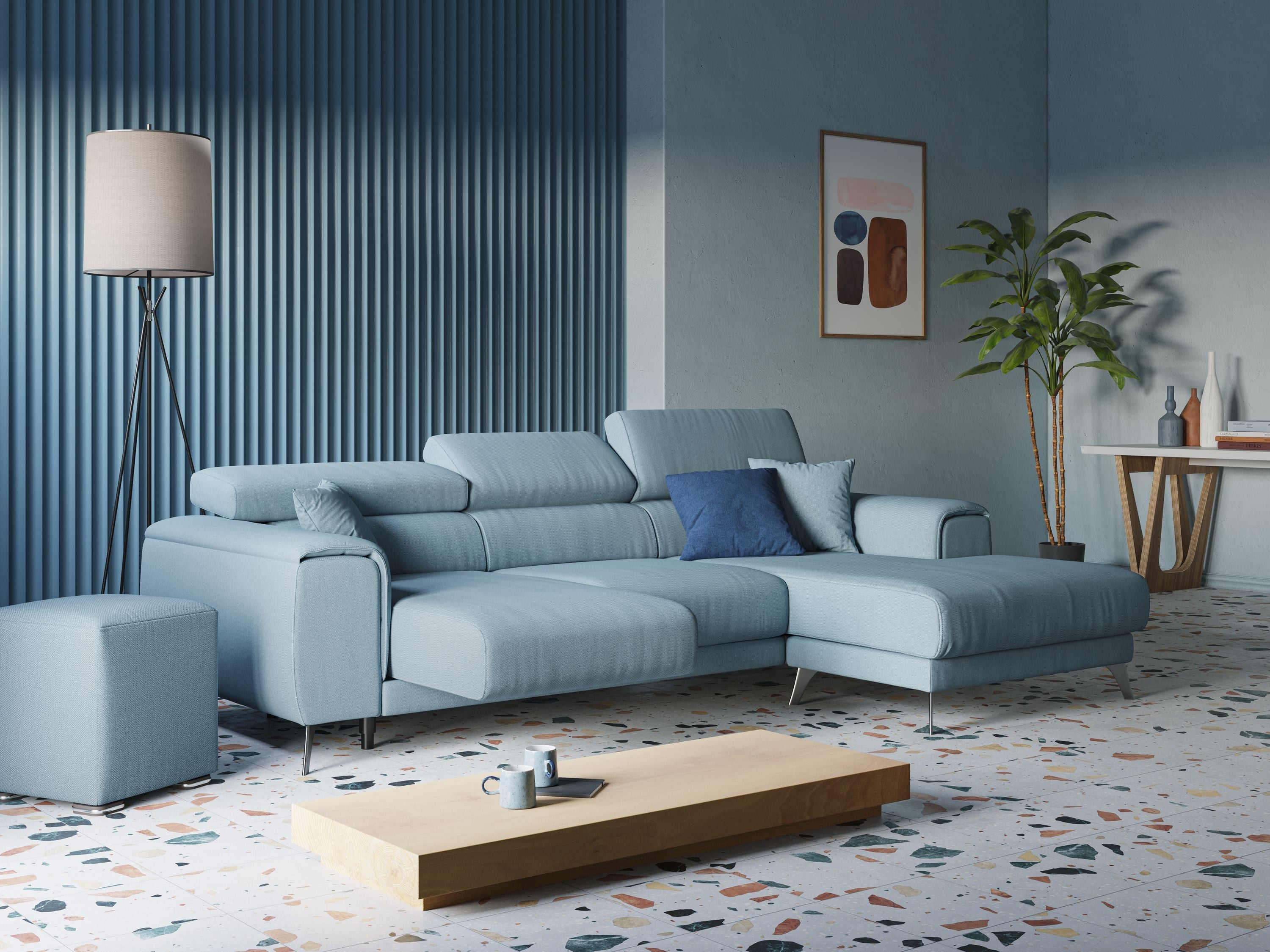 Fusion Divano angolare con sedute scorrevoli in tessuto morbido smacchiabile T05 carta da zucchero - divani.store