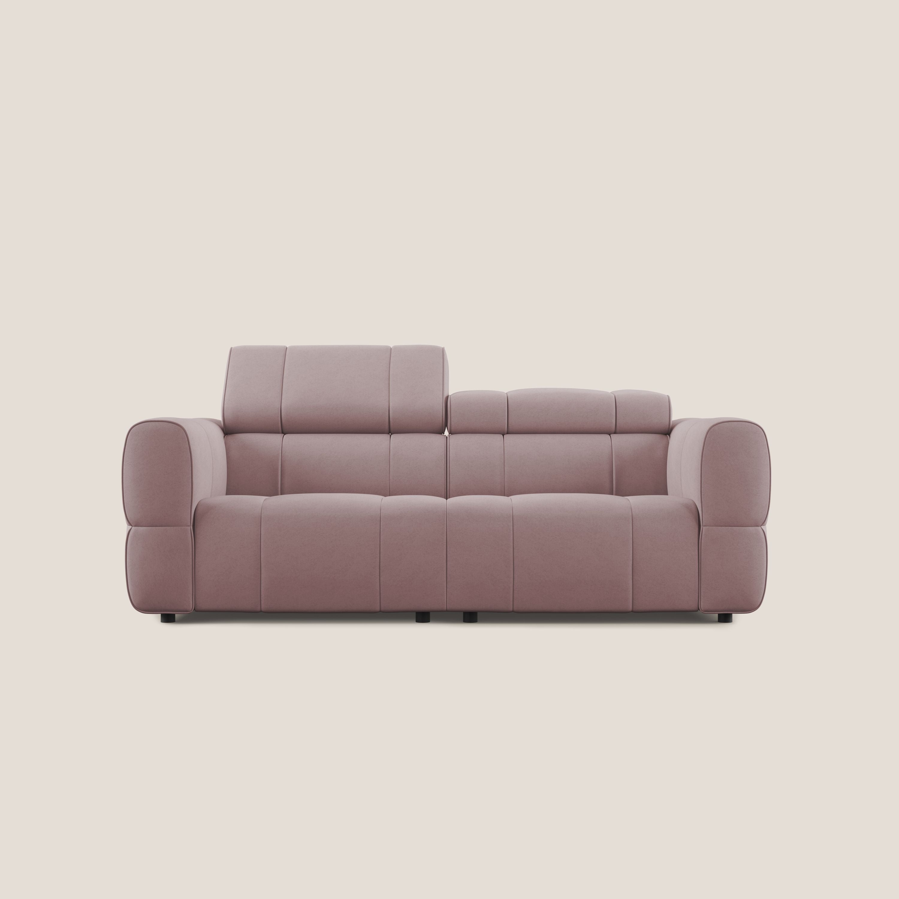 Giotto Divano modulare con opzione relax elettrico in microfibra effetto velluto impermeabile T09 rosa - divani.store