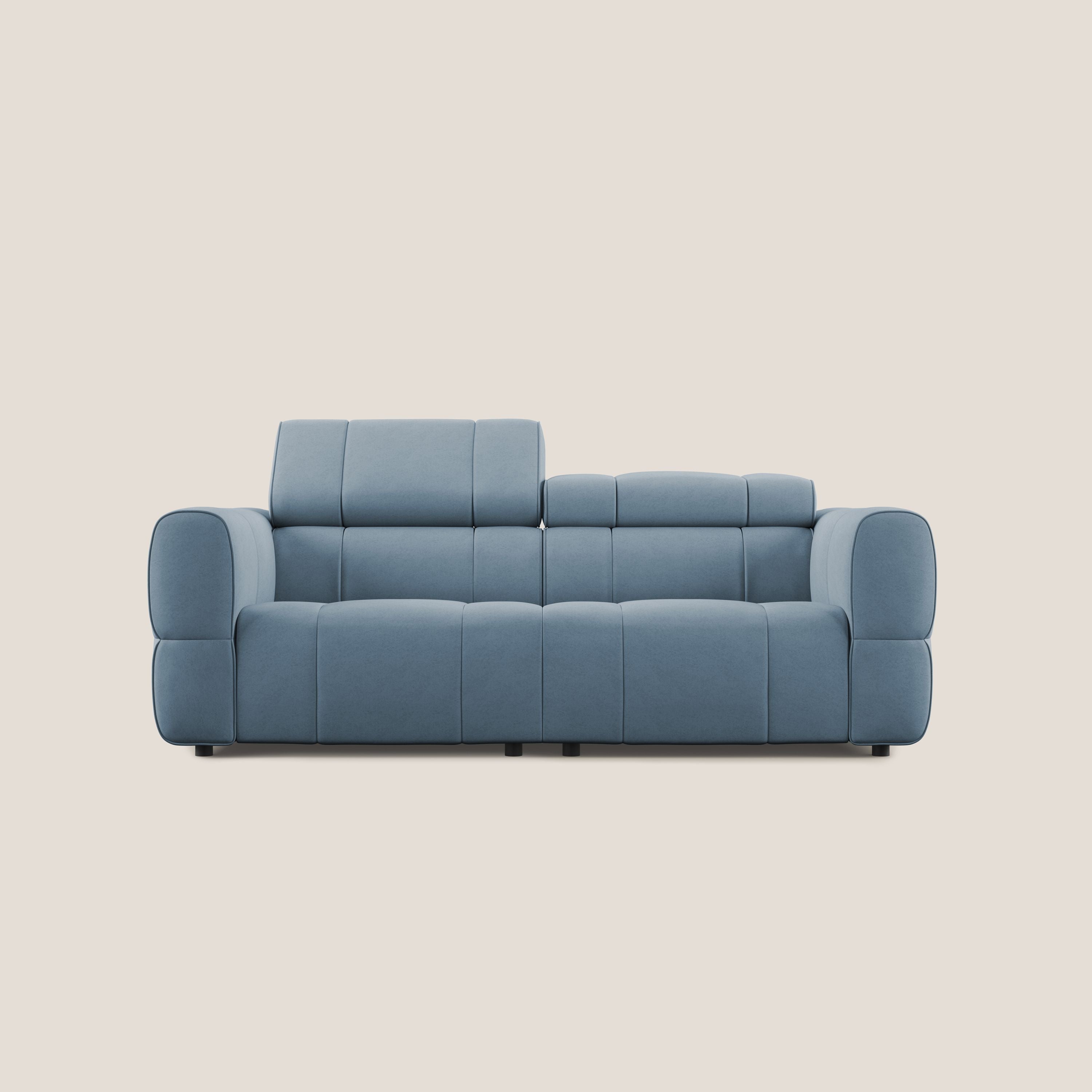 Giotto Divano modulare con opzione relax elettrico in microfibra effetto velluto impermeabile T09 carta da zucchero - divani.store