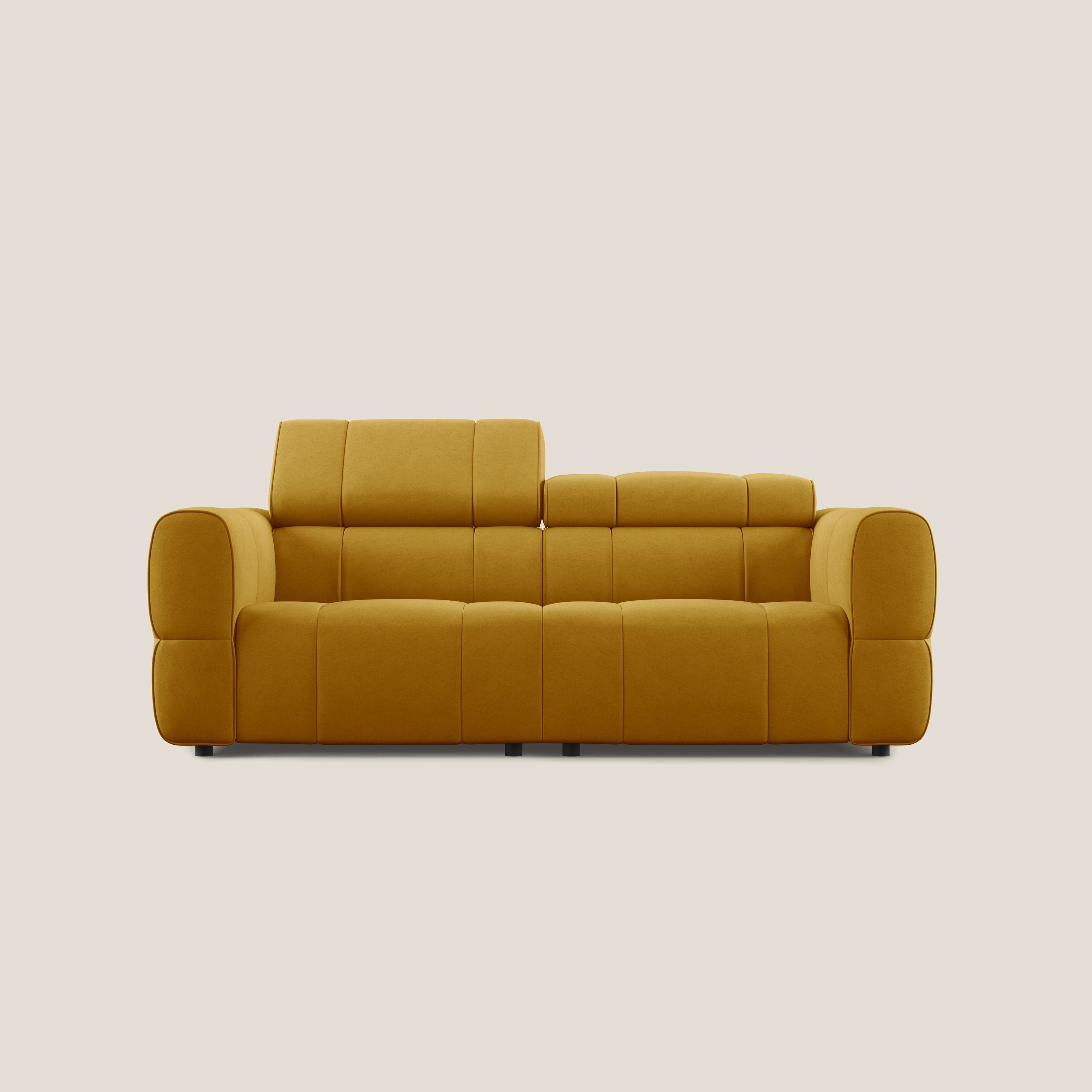 Giotto Divano modulare con opzione relax elettrico in microfibra effetto velluto impermeabile T09 giallo - divani.store
