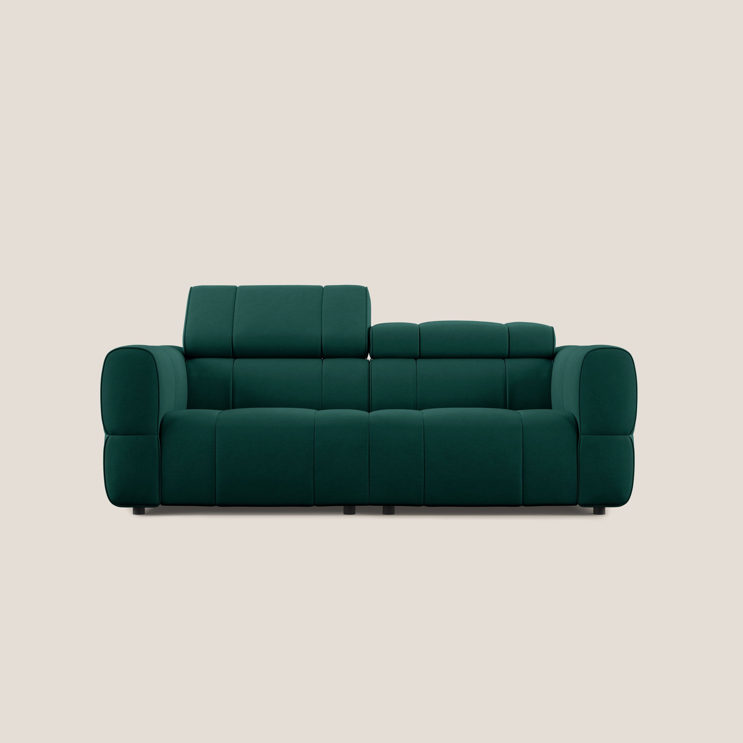 Giotto Divano modulare con opzione relax elettrico in microfibra effetto velluto impermeabile T09 verde - divani.store