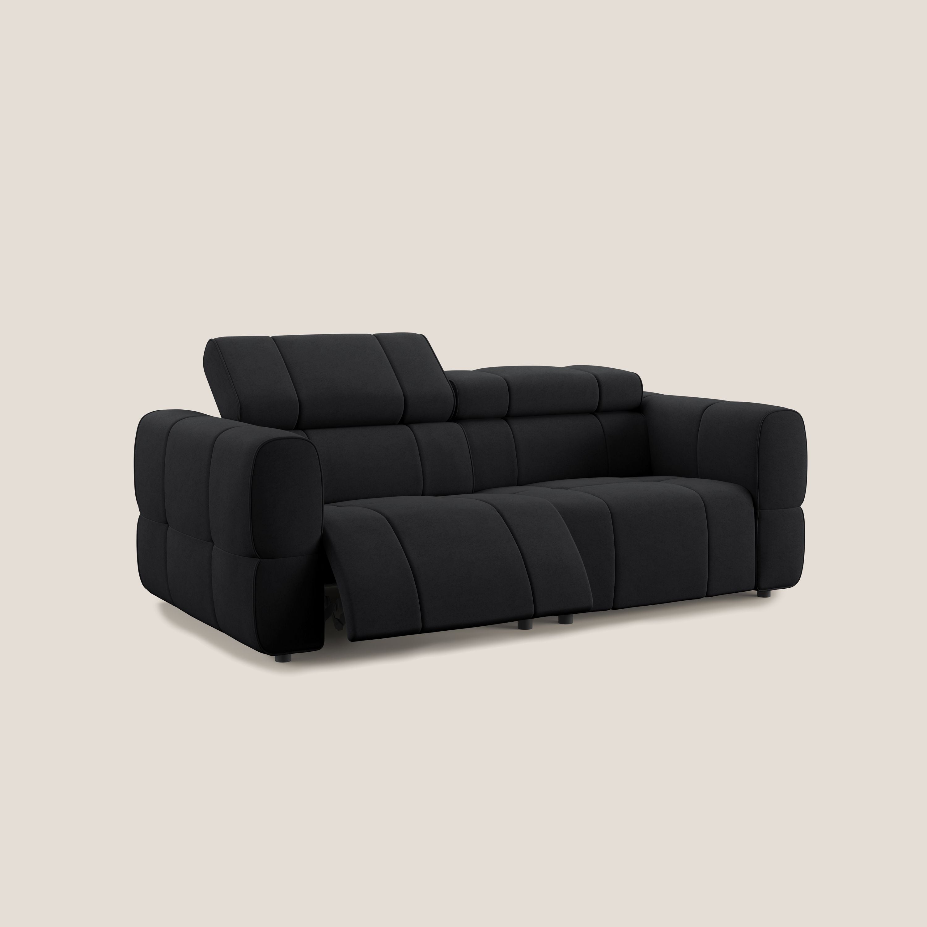 Giotto Divano modulare con opzione relax elettrico in microfibra effetto velluto impermeabile T09 antracite - divani.store