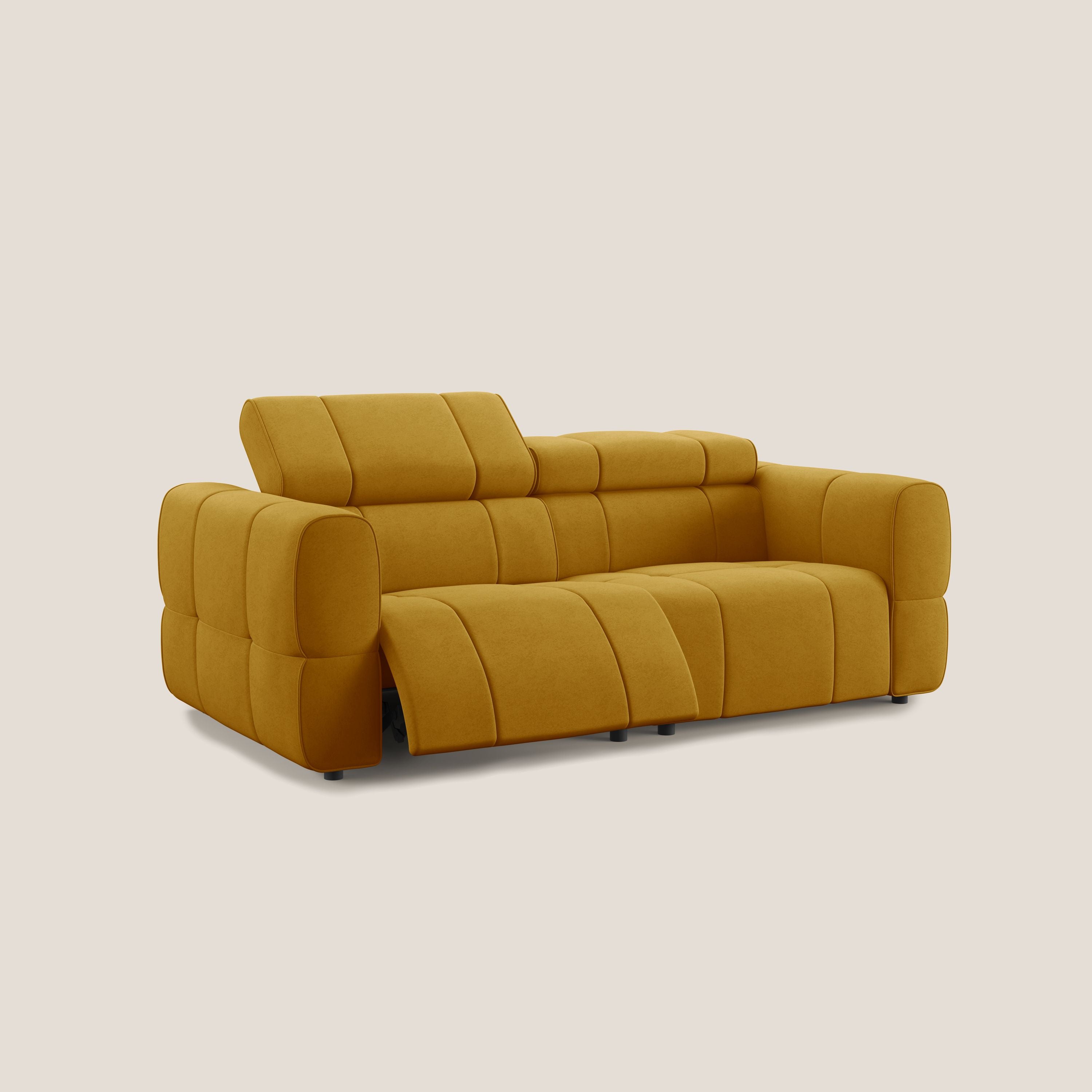 Giotto Divano modulare con opzione relax elettrico in microfibra effetto velluto impermeabile T09 - divani.store