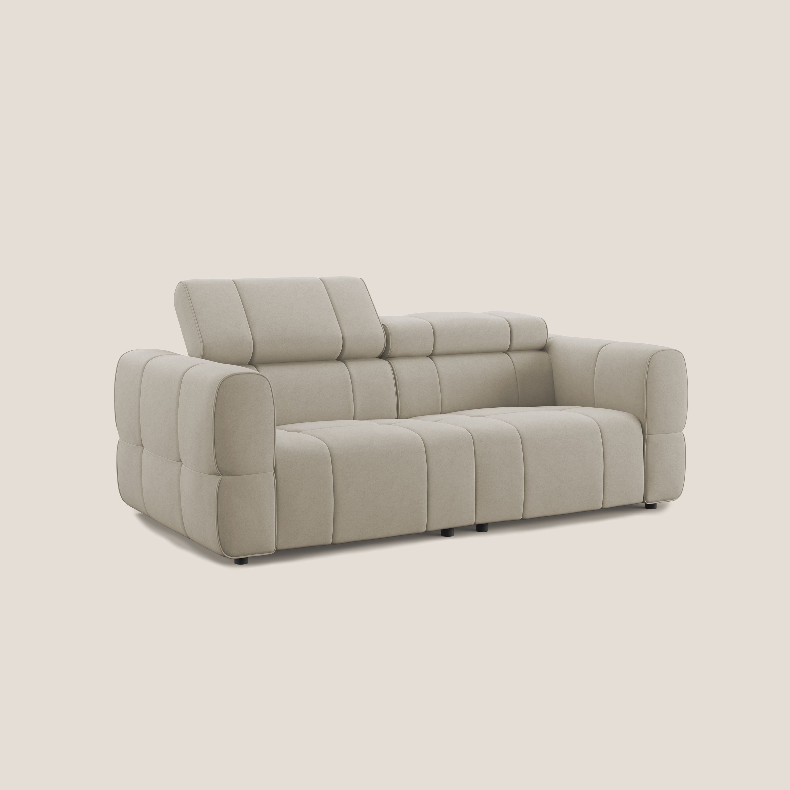Giotto Divano modulare con opzione relax elettrico in microfibra effetto velluto impermeabile T09 beige - divani.store