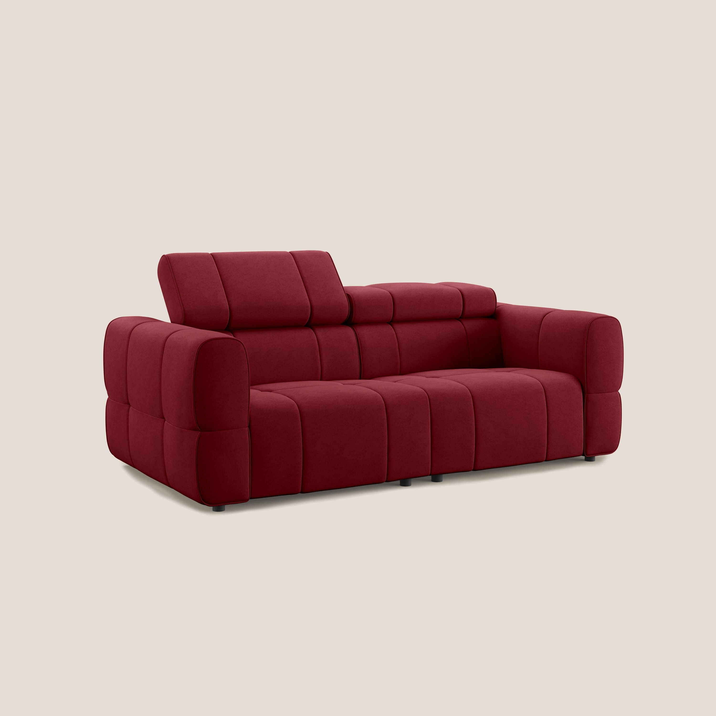 Giotto Divano modulare con opzione relax elettrico in microfibra effetto velluto impermeabile T09 rosso - divani.store