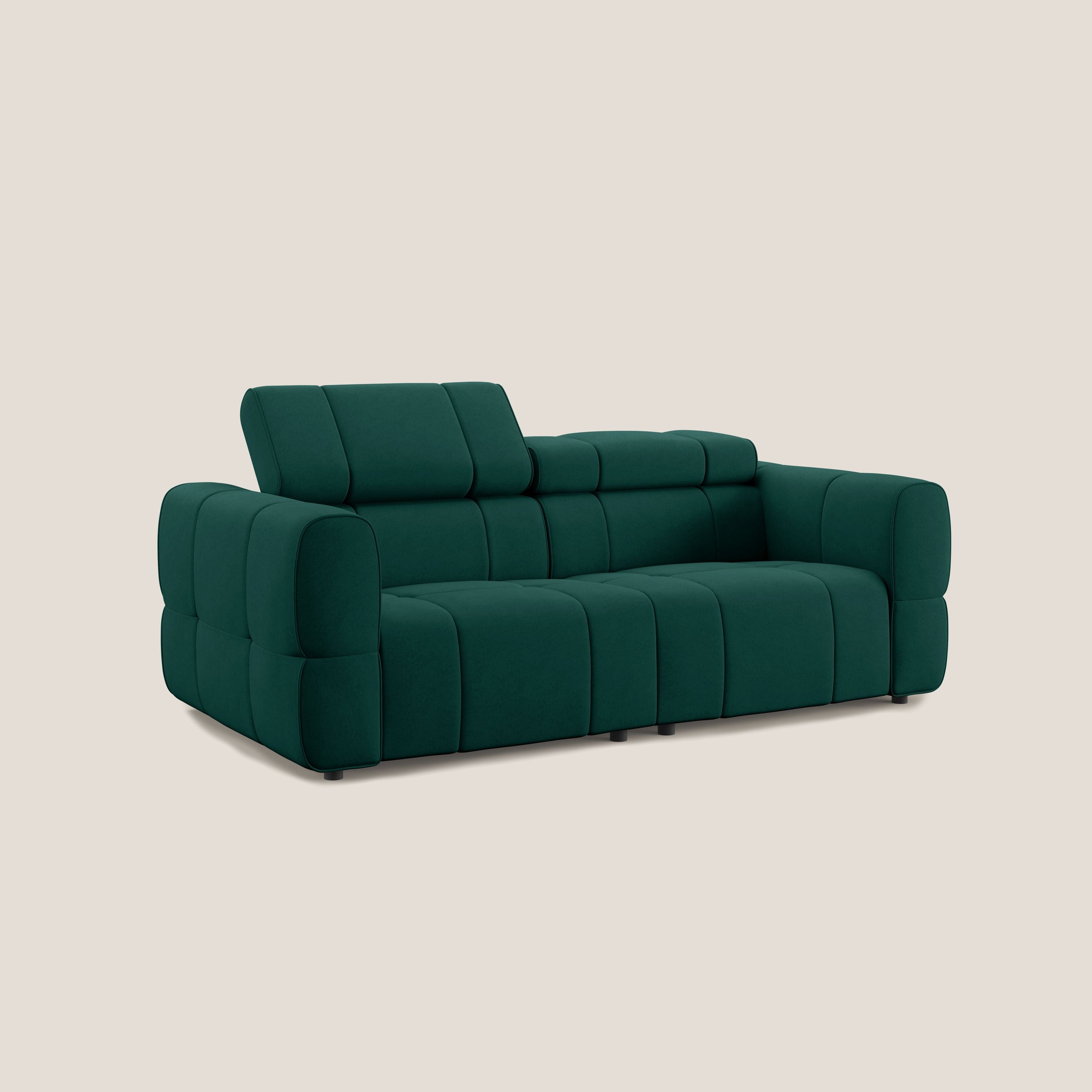 Giotto Divano modulare con opzione relax elettrico in microfibra effetto velluto impermeabile T09 verde - divani.store