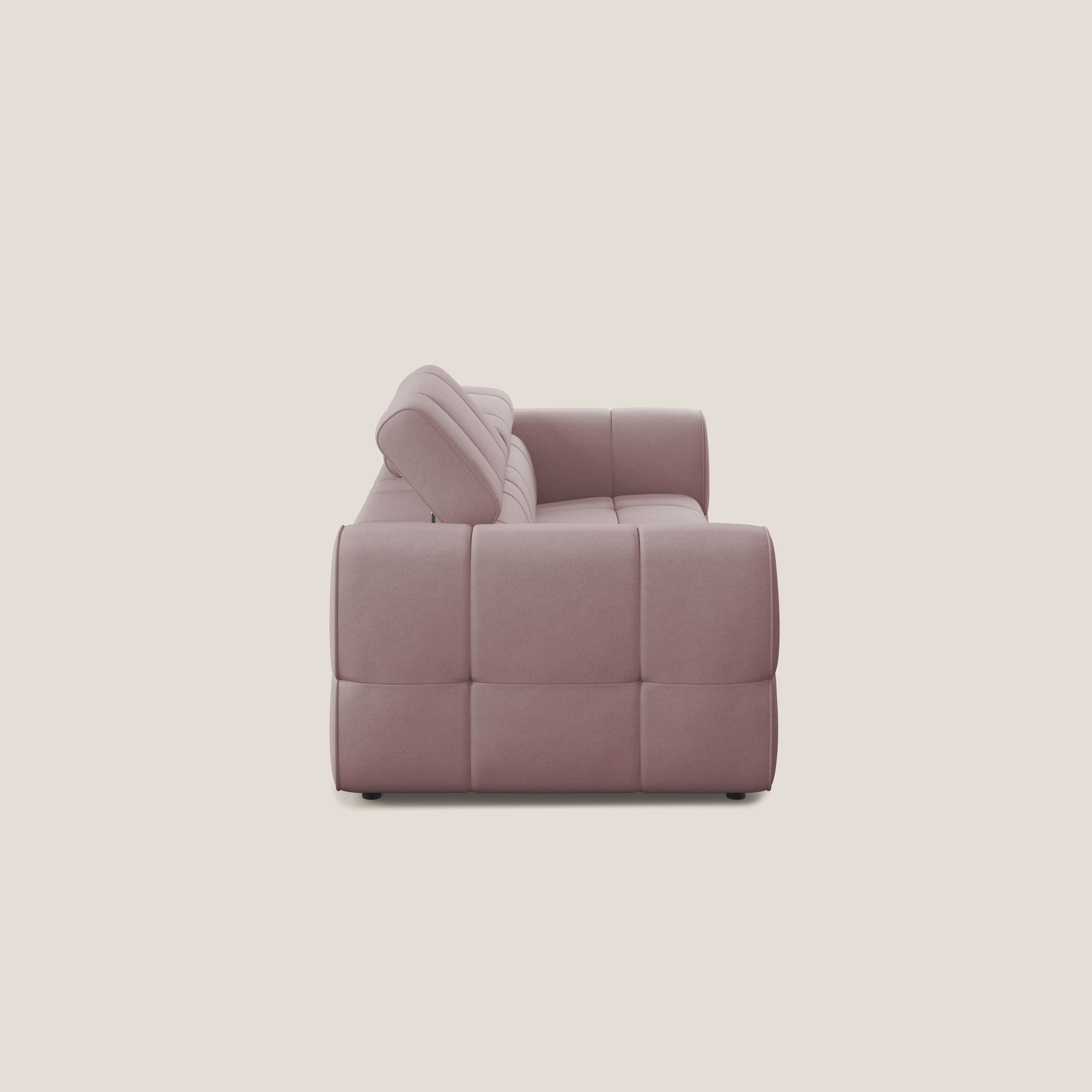 Giotto Divano modulare con opzione relax elettrico in microfibra effetto velluto impermeabile T09 rosa - divani.store
