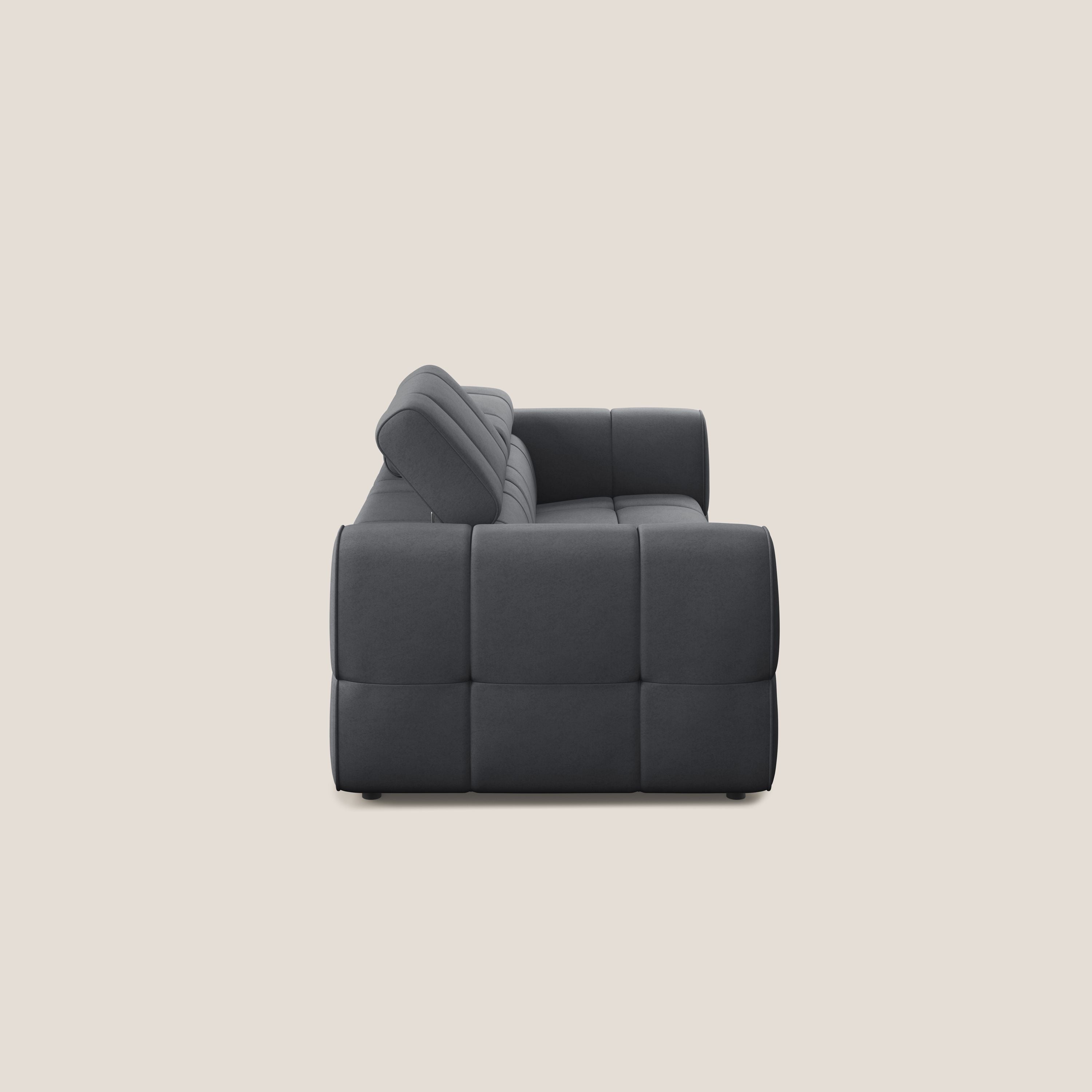 Giotto Divano modulare con opzione relax elettrico in microfibra effetto velluto impermeabile T09 grigio - divani.store