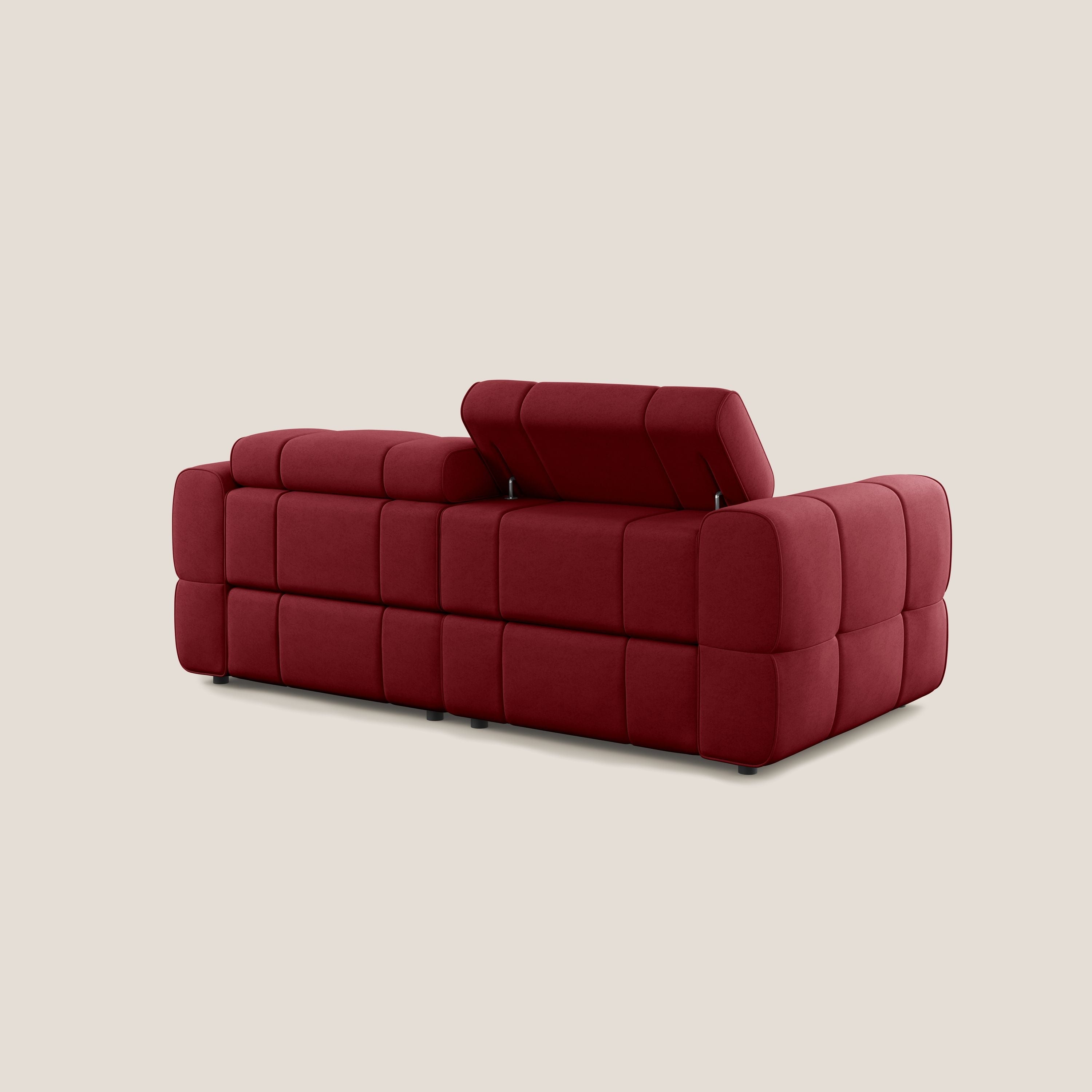 Giotto Divano modulare con opzione relax elettrico in microfibra effetto velluto impermeabile T09 rosso - divani.store