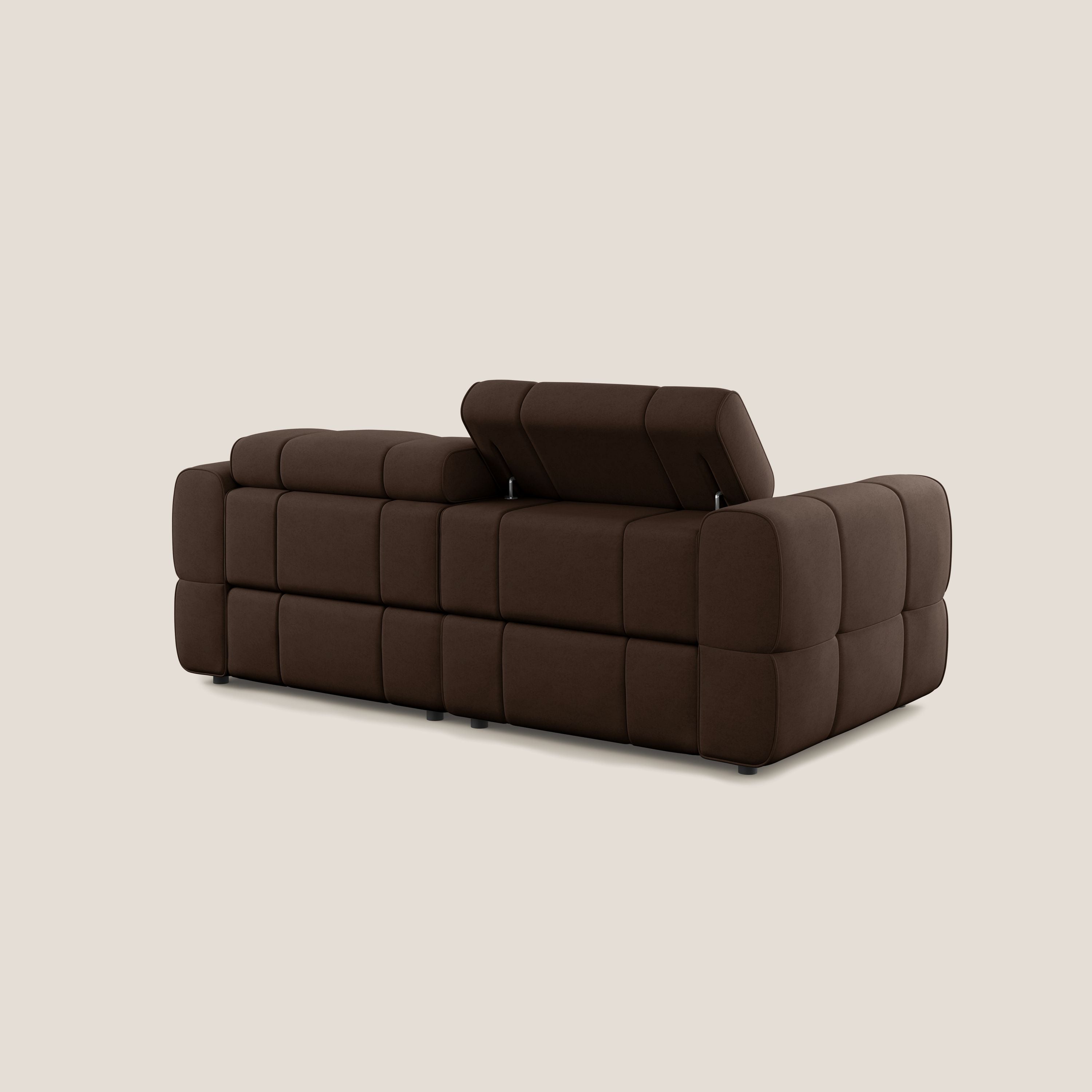 Giotto Divano modulare con opzione relax elettrico in microfibra effetto velluto impermeabile T09 marrone - divani.store
