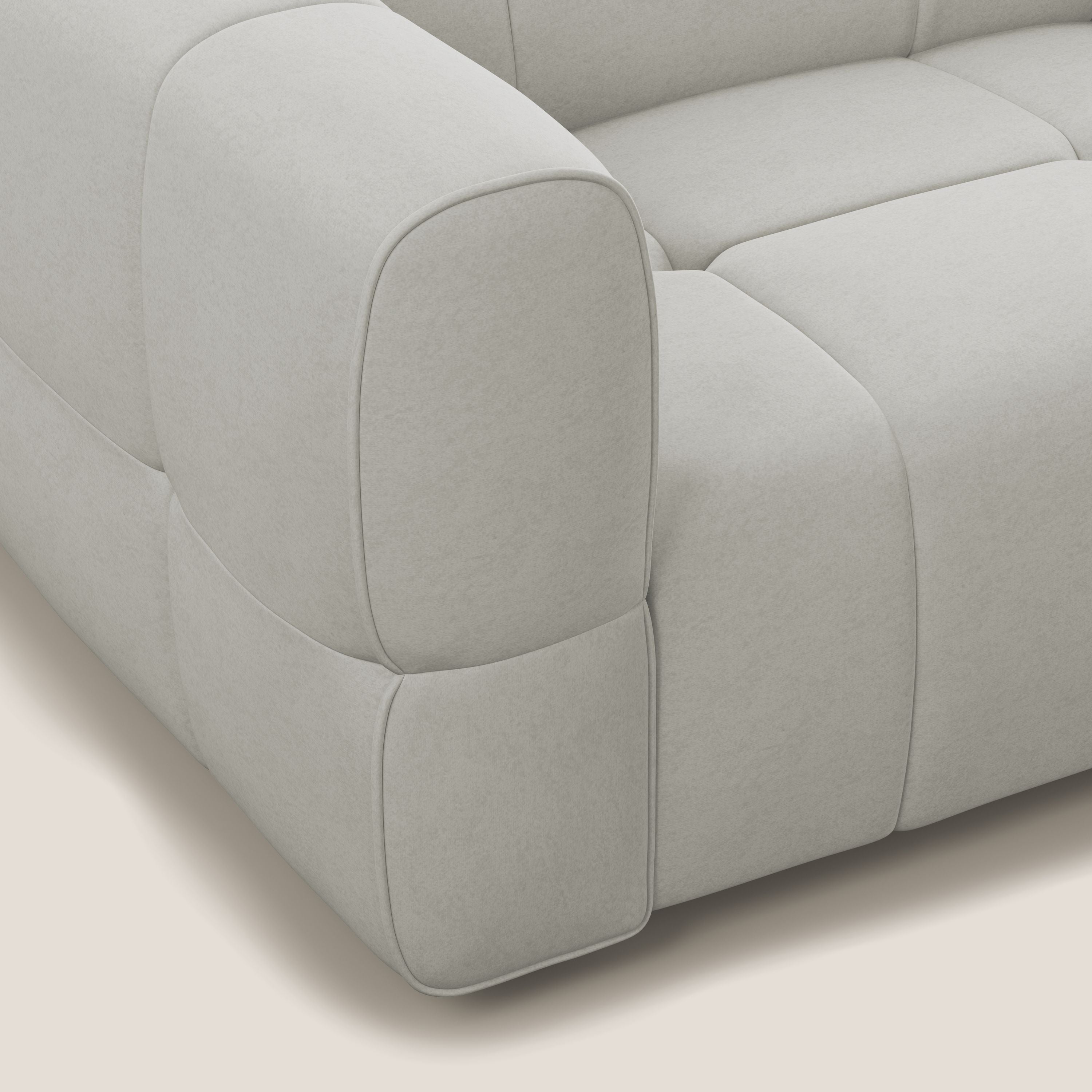 Giotto Divano modulare a 3 sedute con opzione relax elettrico in microfibra effetto velluto impermeabile T09 panna - divani.store