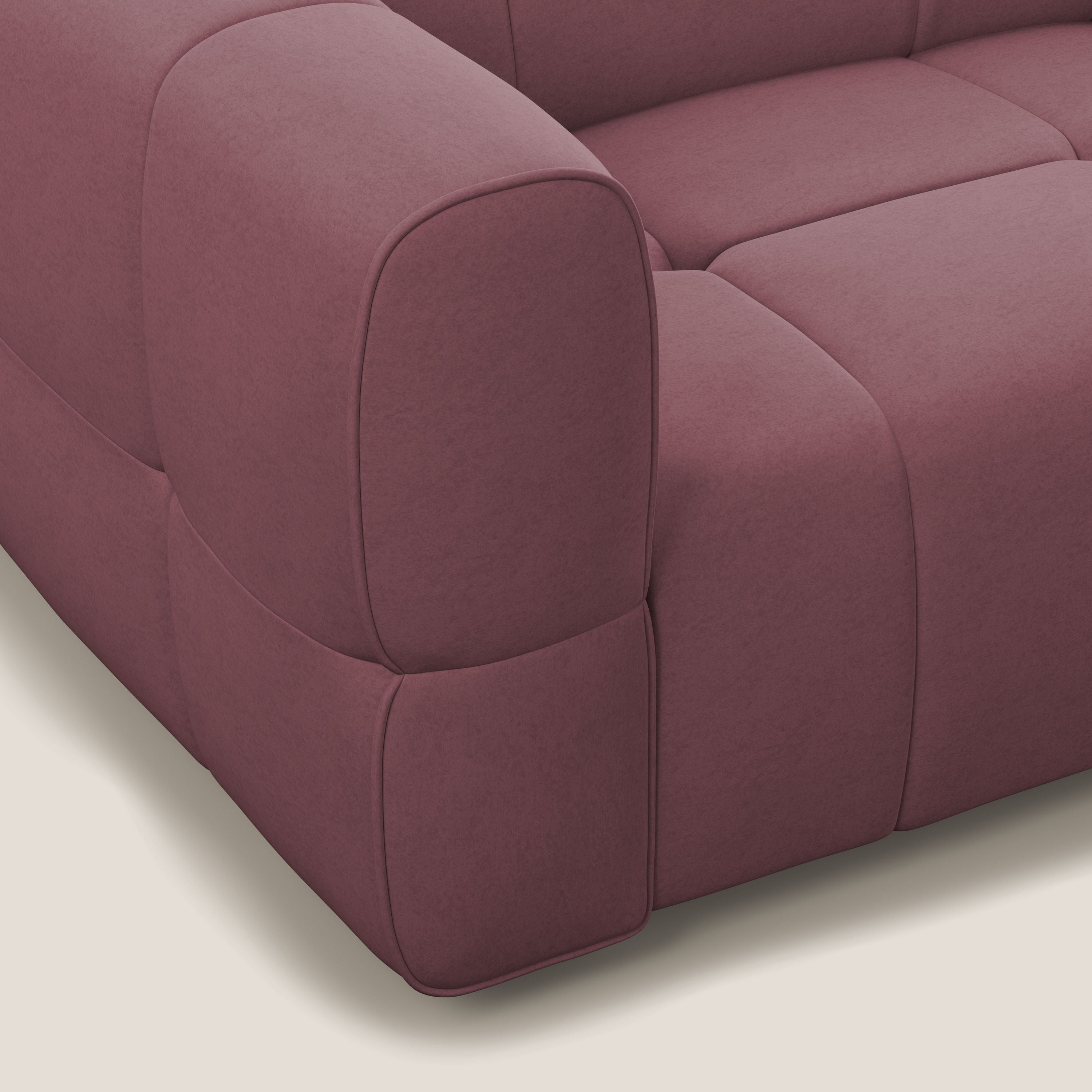 Giotto Divano modulare a 3 sedute con opzione relax elettrico in microfibra effetto velluto impermeabile T09 salmone - divani.store