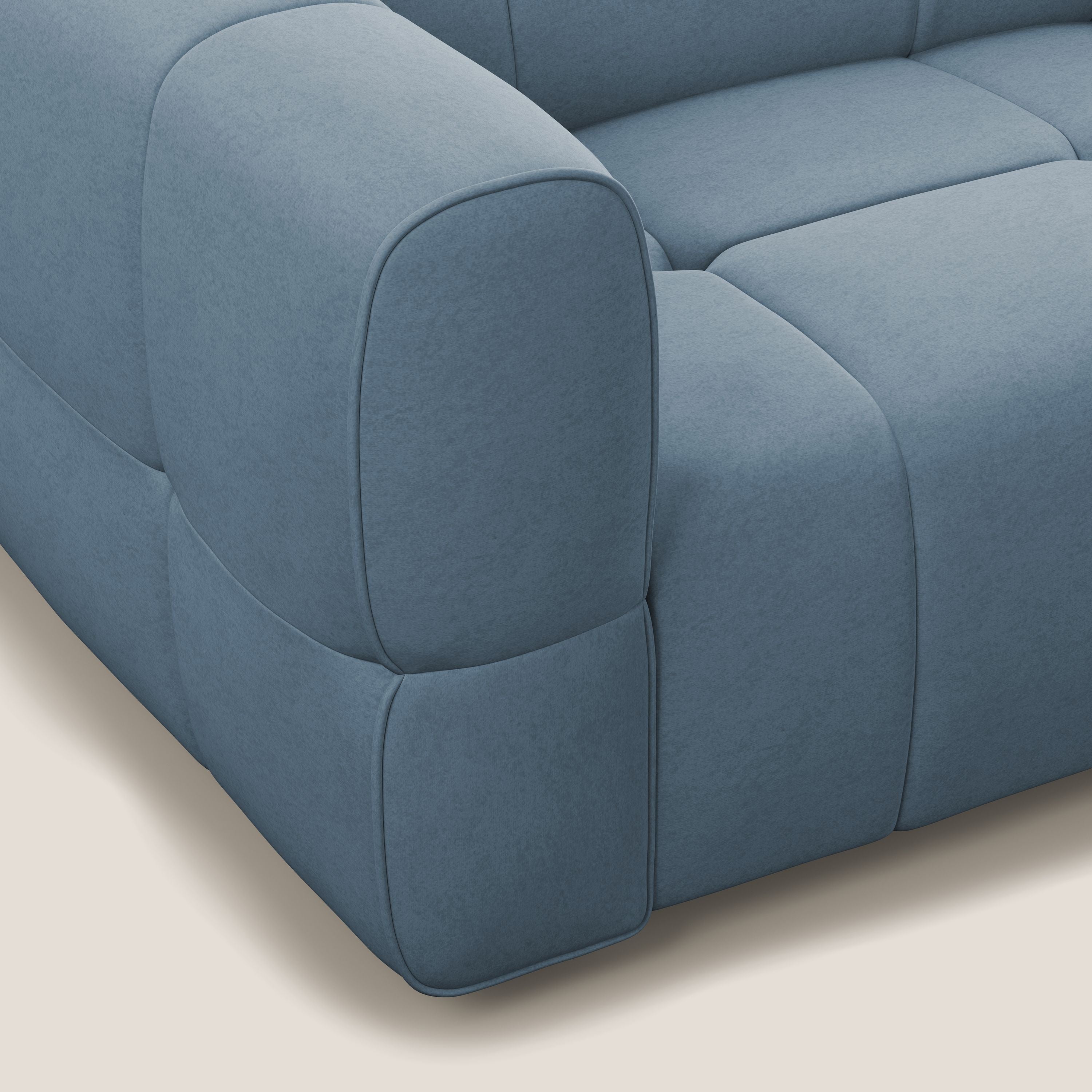 Giotto Divano modulare a 3 sedute con opzione relax elettrico in microfibra effetto velluto impermeabile T09 carta da zucchero - divani.store