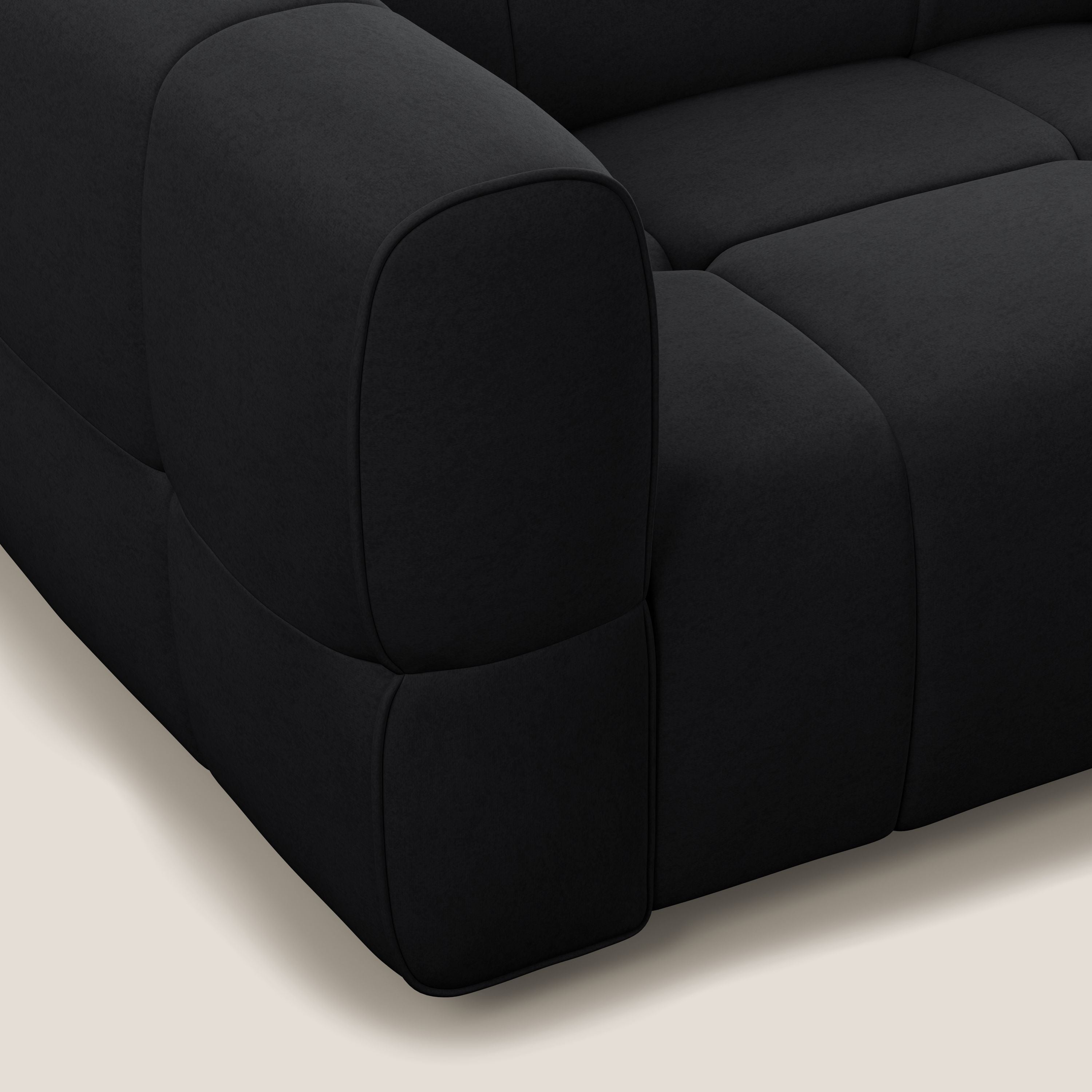 Giotto Divano modulare a 3 sedute con opzione relax elettrico in microfibra effetto velluto impermeabile T09 antracite - divani.store