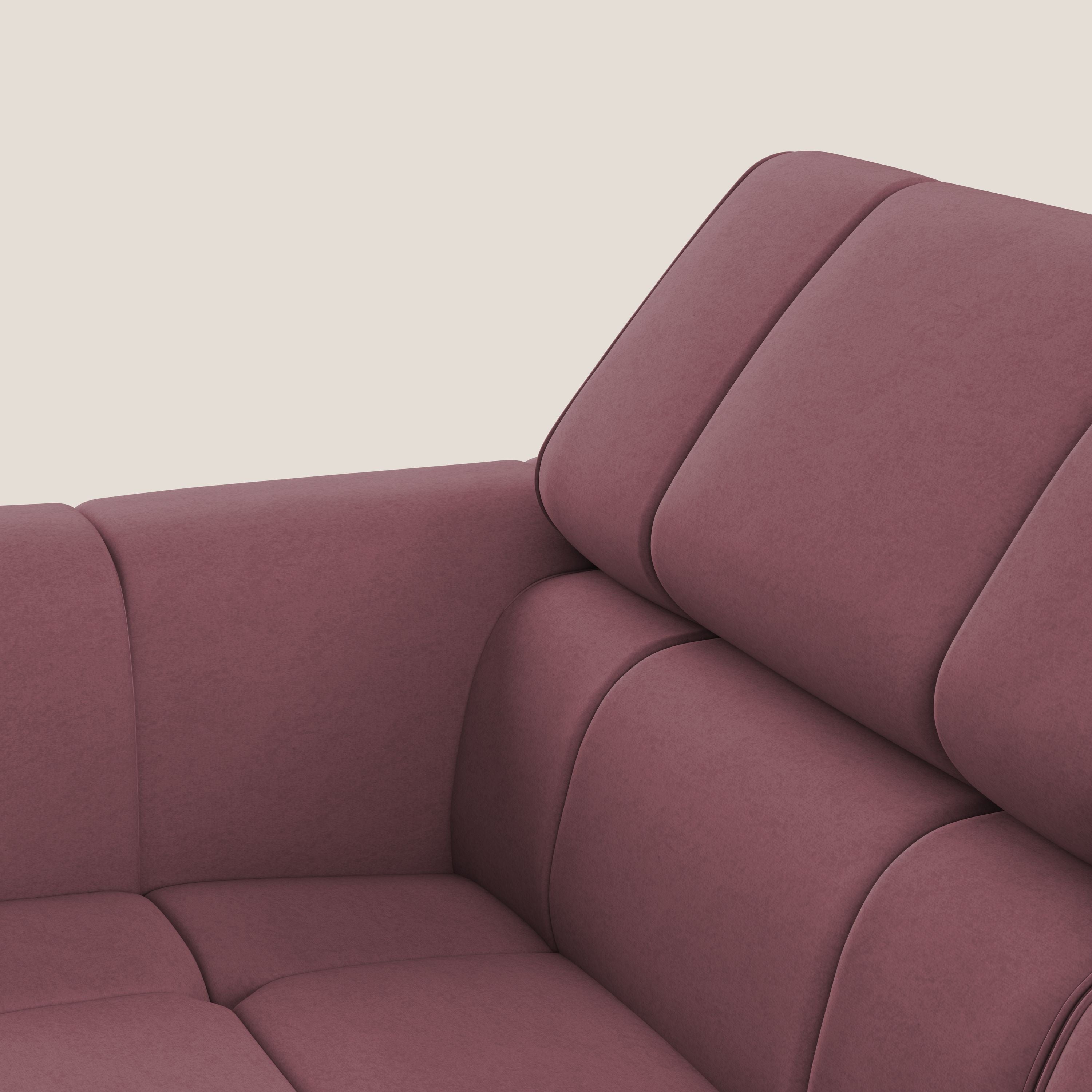 Giotto Divano modulare a 3 sedute con opzione relax elettrico in microfibra effetto velluto impermeabile T09 salmone - divani.store