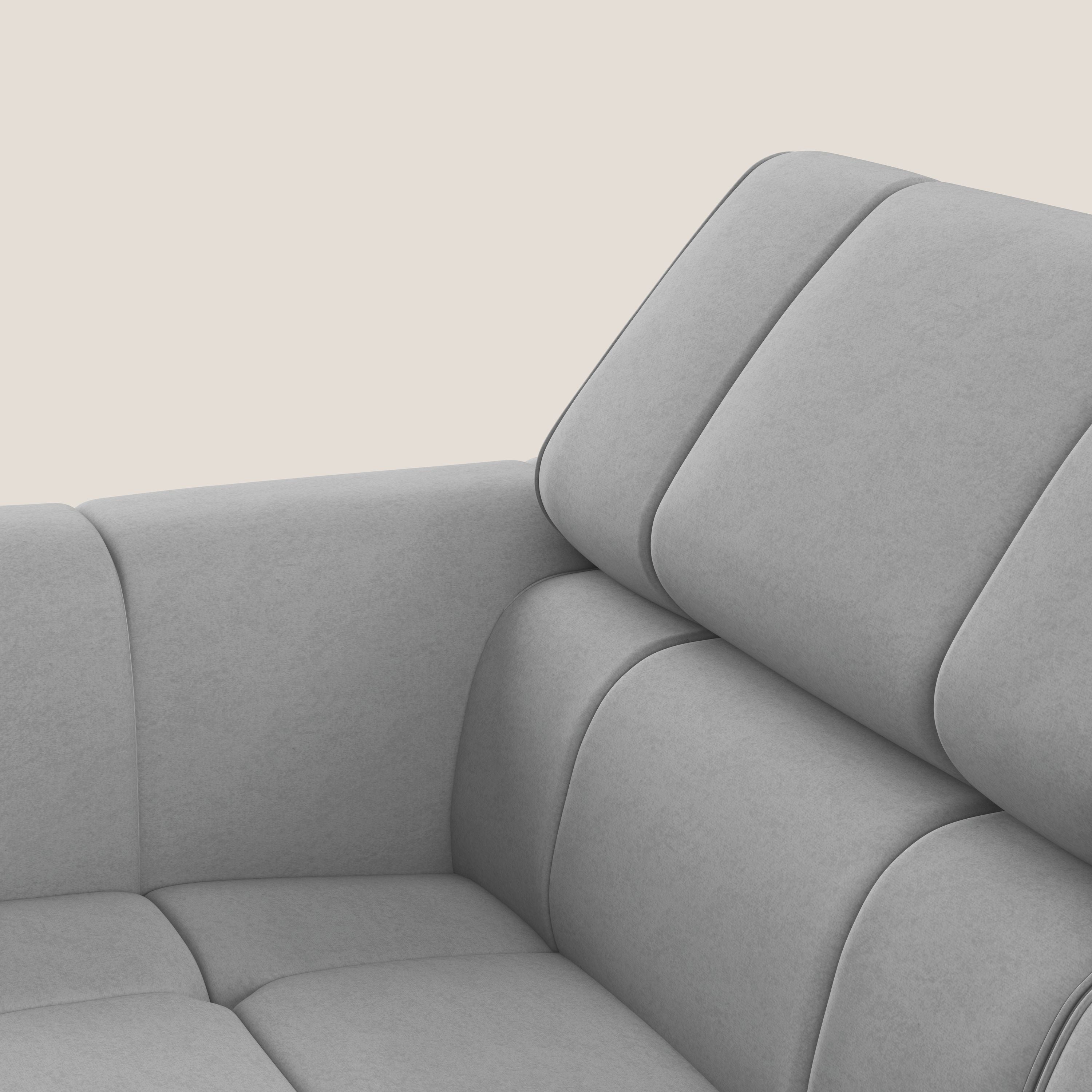 Giotto Divano modulare con opzione relax elettrico in microfibra effetto velluto impermeabile T09 grigio chiaro - divani.store