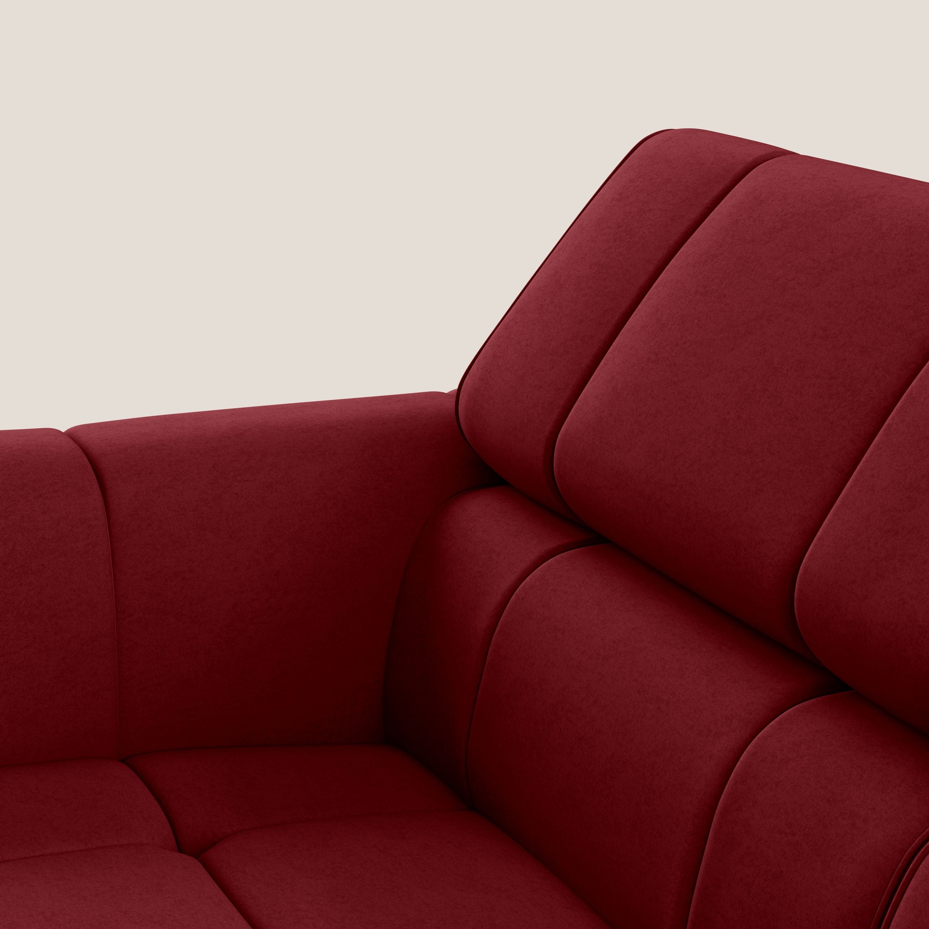Giotto Divano modulare con opzione relax elettrico in microfibra effetto velluto impermeabile T09 rosso - divani.store
