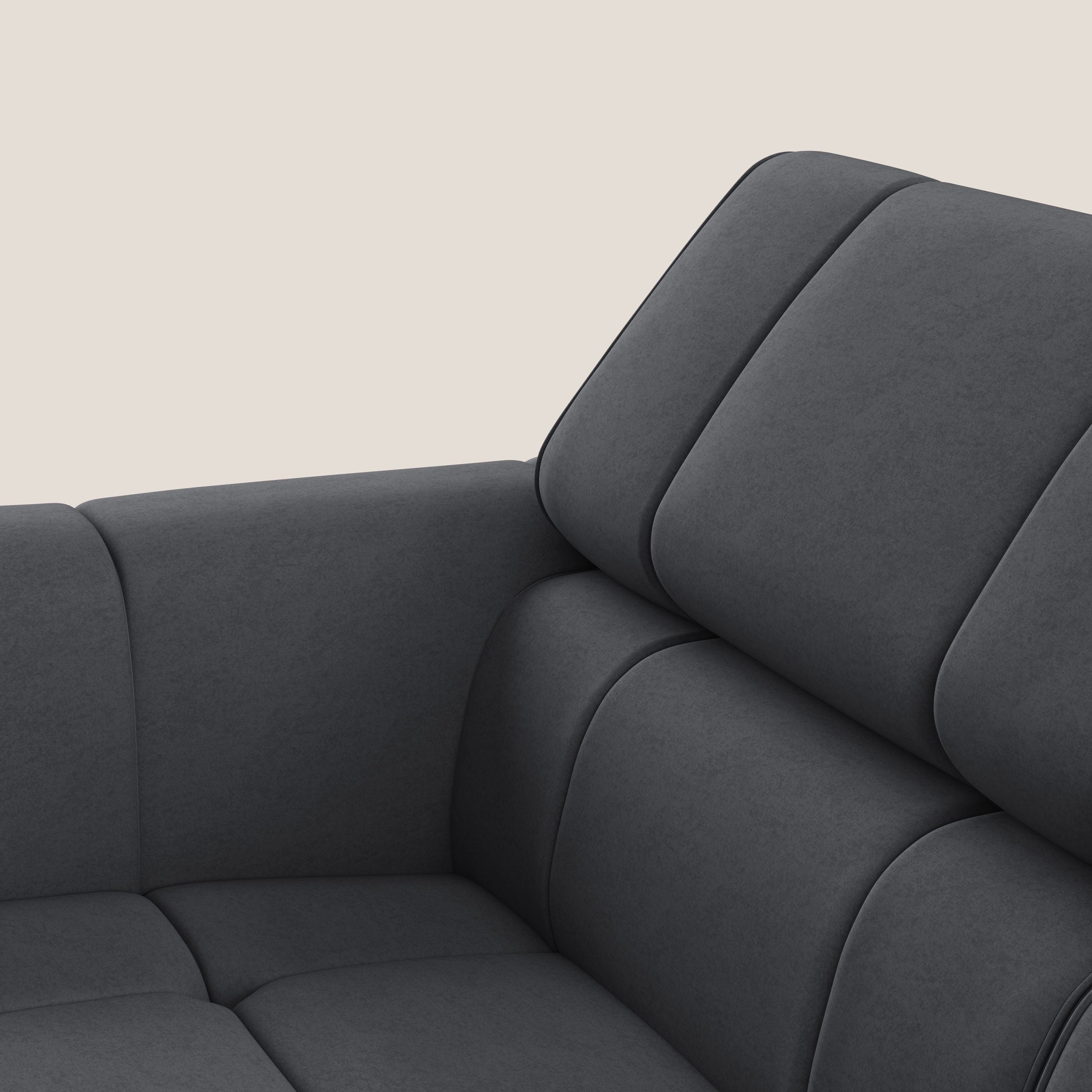 Giotto Divano modulare con opzione relax elettrico in microfibra effetto velluto impermeabile T09 grigio - divani.store