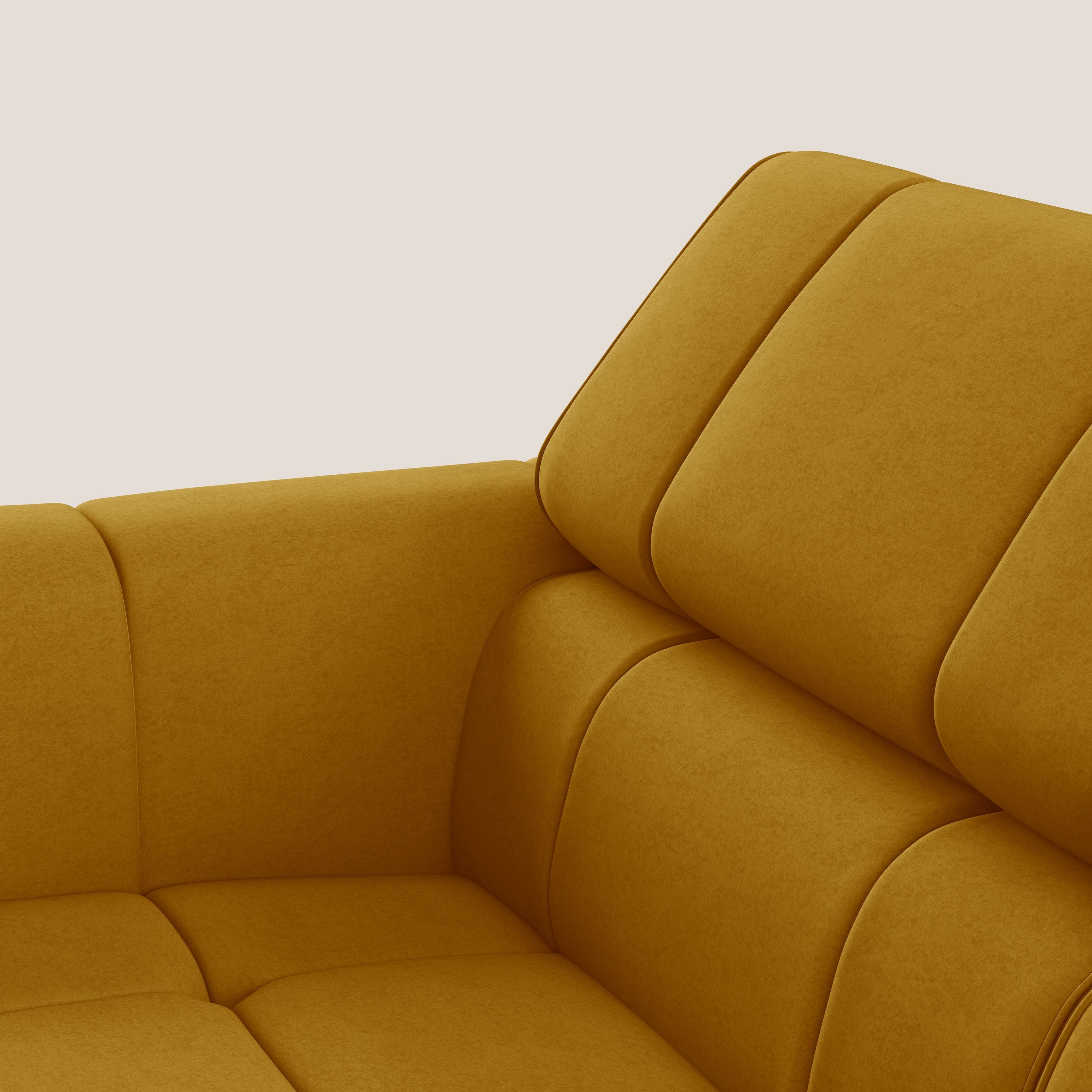 Giotto Divano modulare a 3 sedute con opzione relax elettrico in microfibra effetto velluto impermeabile T09 giallo - divani.store