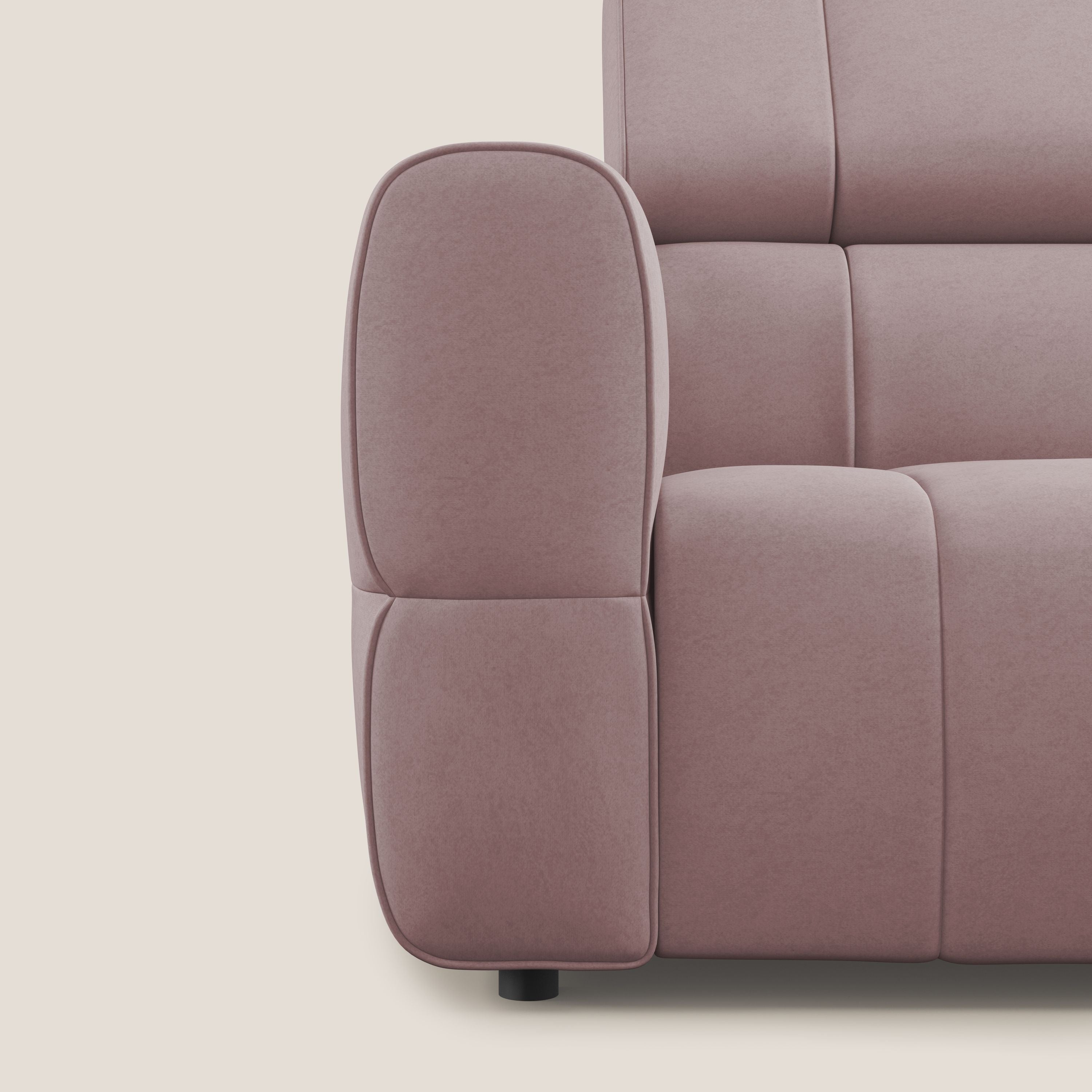 Giotto Divano modulare a 3 sedute con opzione relax elettrico in microfibra effetto velluto impermeabile T09 rosa - divani.store