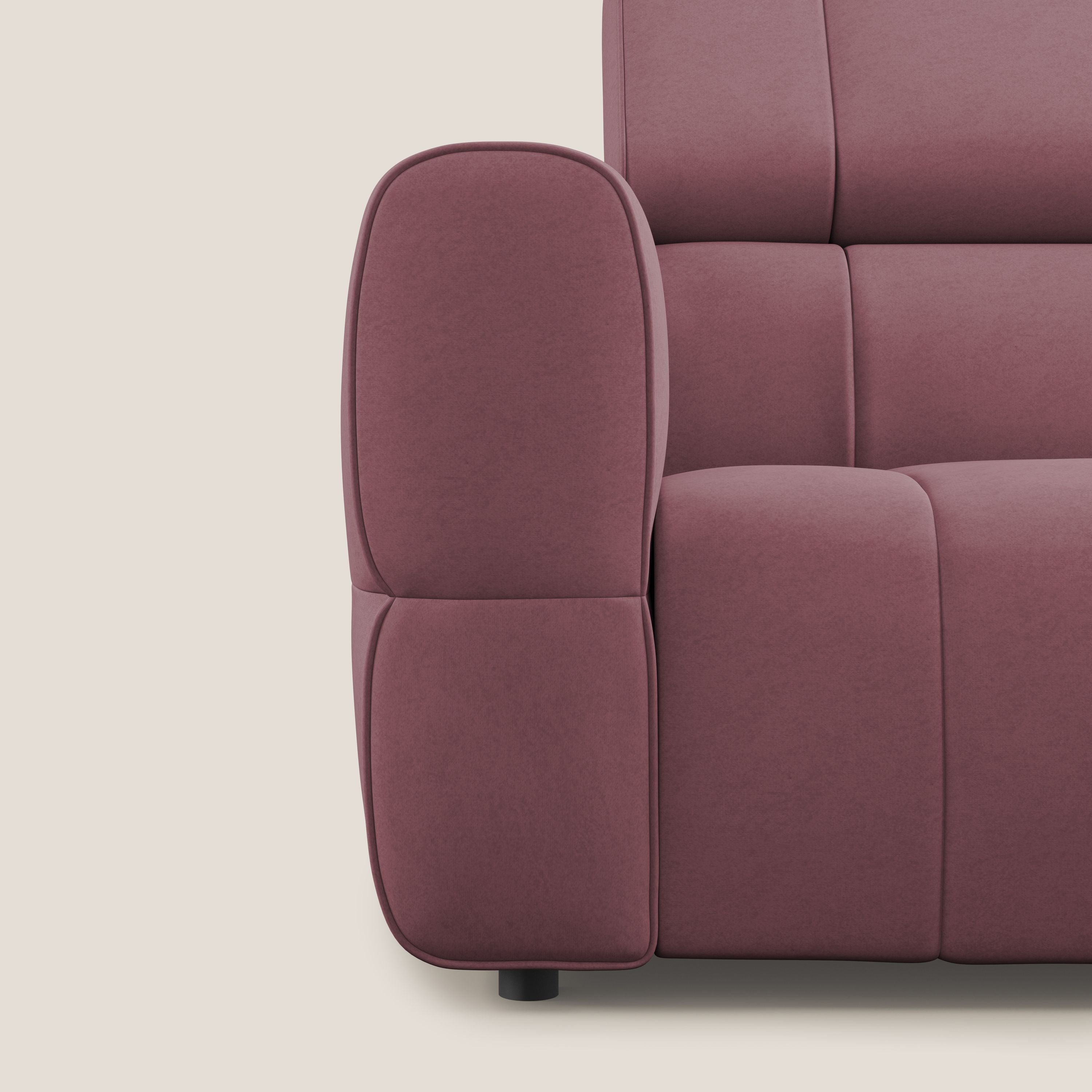 Giotto Divano modulare con opzione relax elettrico in microfibra effetto velluto impermeabile T09 salmone - divani.store